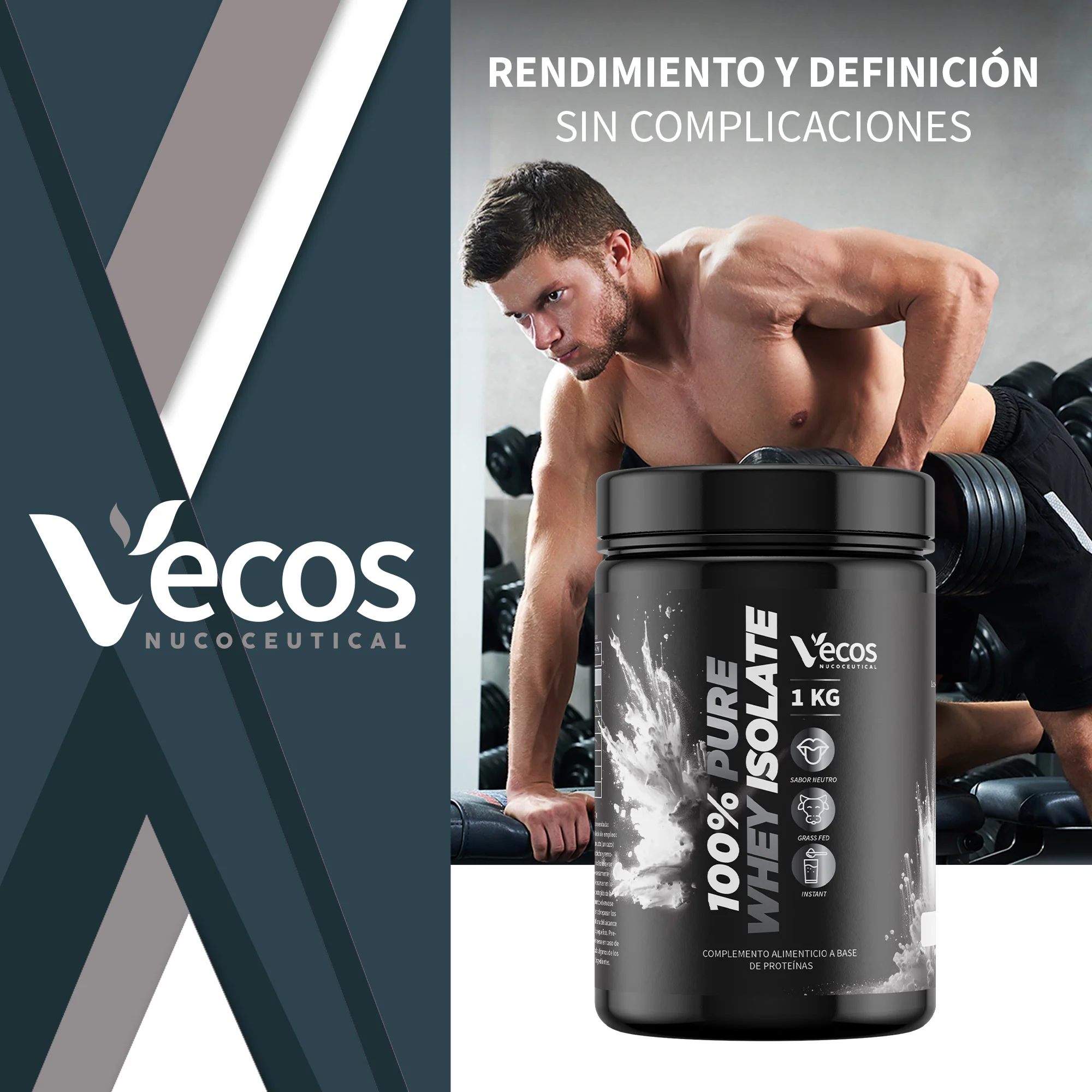100% Pure Whey Isolate Vecos 1 Kg | Proteína Aislada Para Masa Muscular | 27,9 G Por Toma - Image 2