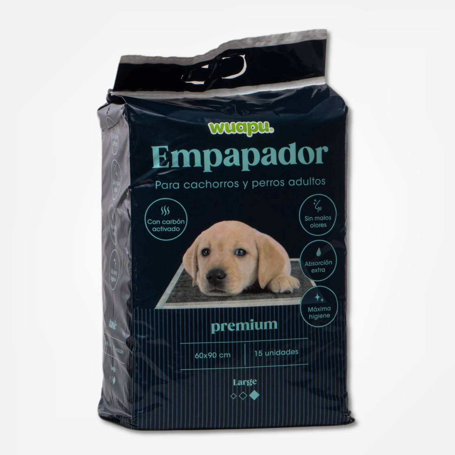 15 Empapadores Con Carbón Activado Para Perro Wuapu, Gran Absorción Sin Olores. Talla L 60x90cm