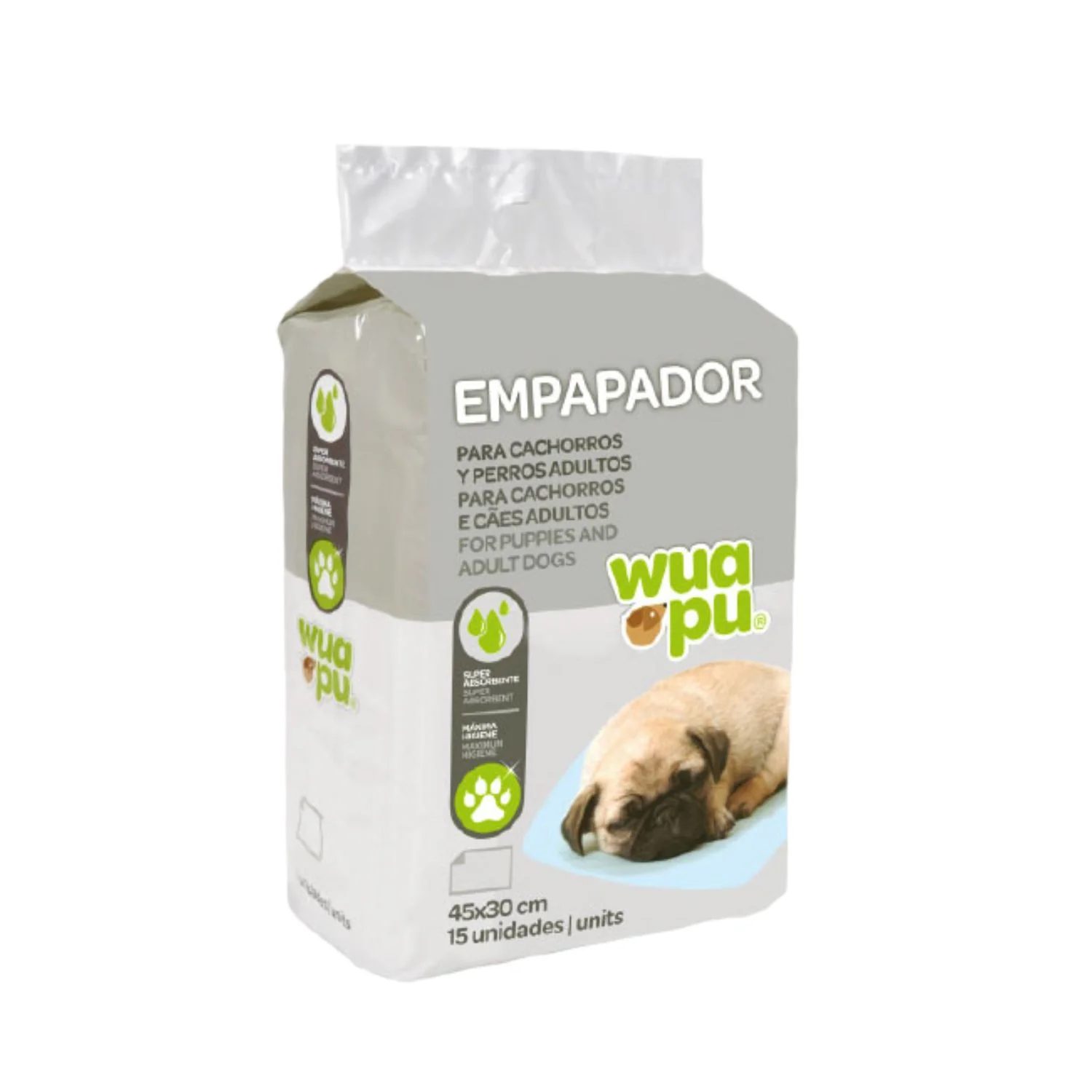 15 Empapadores Higiénicos Para Perro Wuapu, Gran Poder De Absorción. Talla S 45x30 Cm