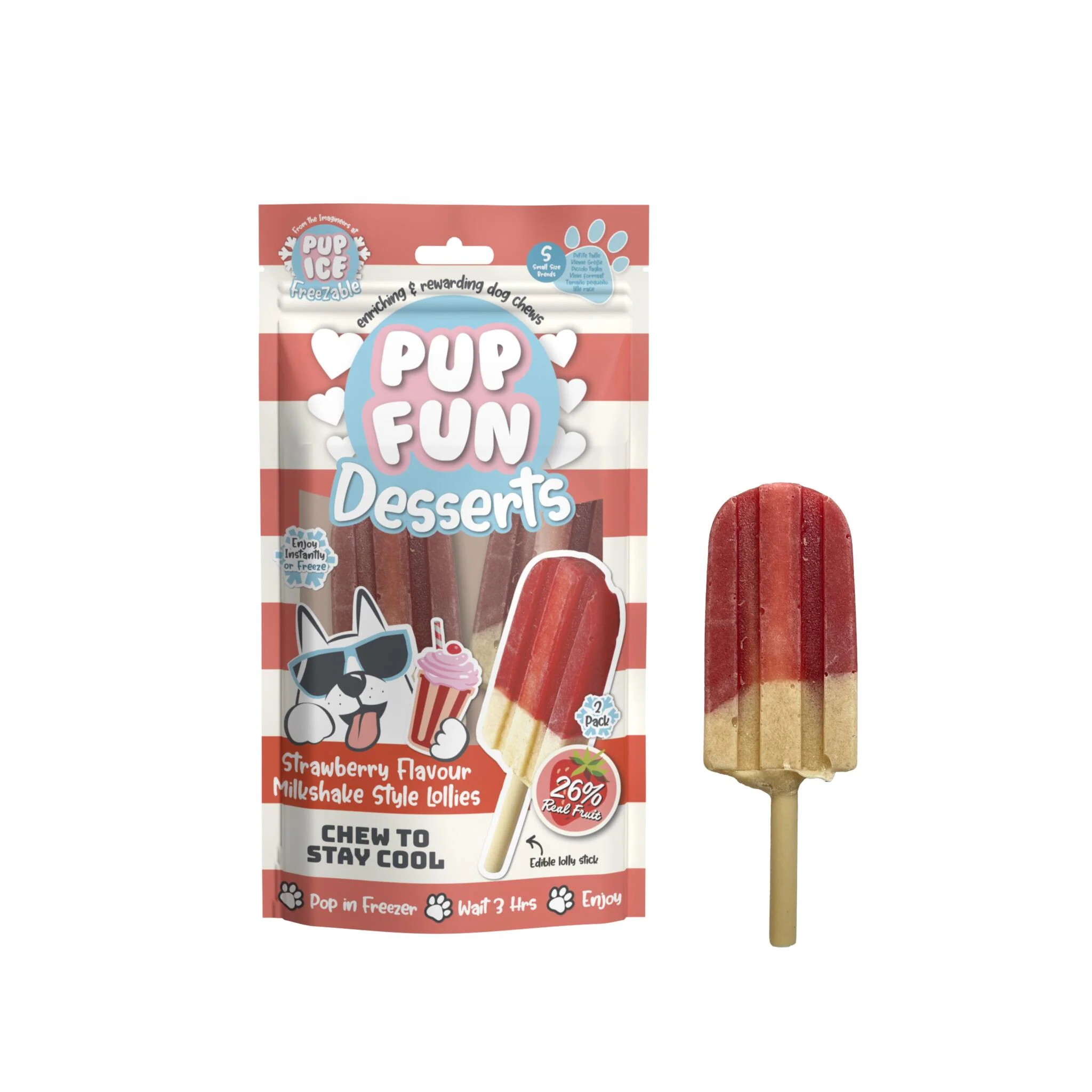 2 Helados Snack Pup Ice Milkshake De Fresa 2 X 60g