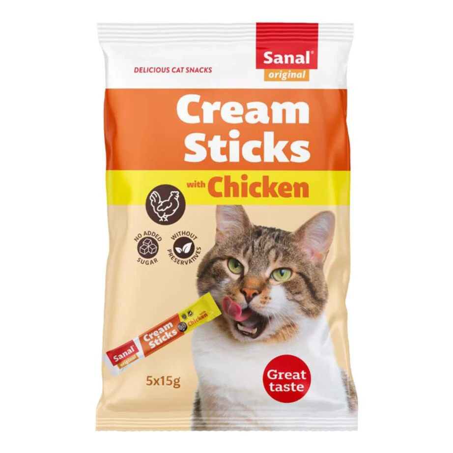 20 Paquetes Sanal Snack Crema De Pollo Para Gato Pollo De 5 U De 15g