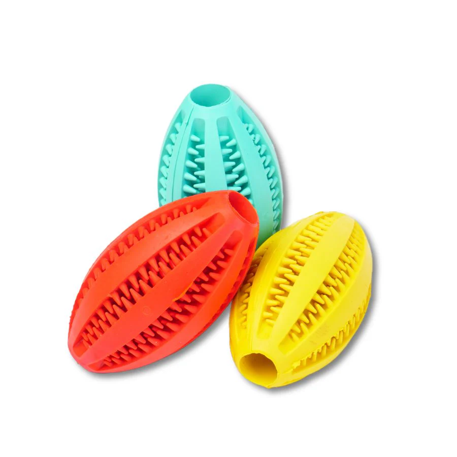 3 Pelotas Para Perro Dental Oval De 11cm Con Estrias Y Hueco Interior Para Premios - Image 2