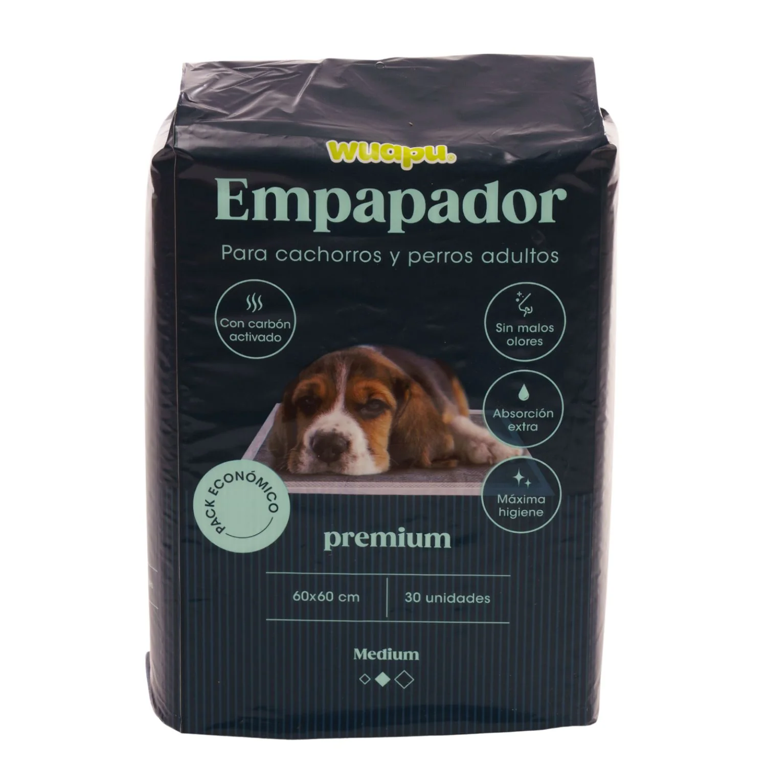 30 Empapadores Con Carbón Activado Para Perro Wuapu, Gran Absorción Sin Olores. Talla M 60x60cm