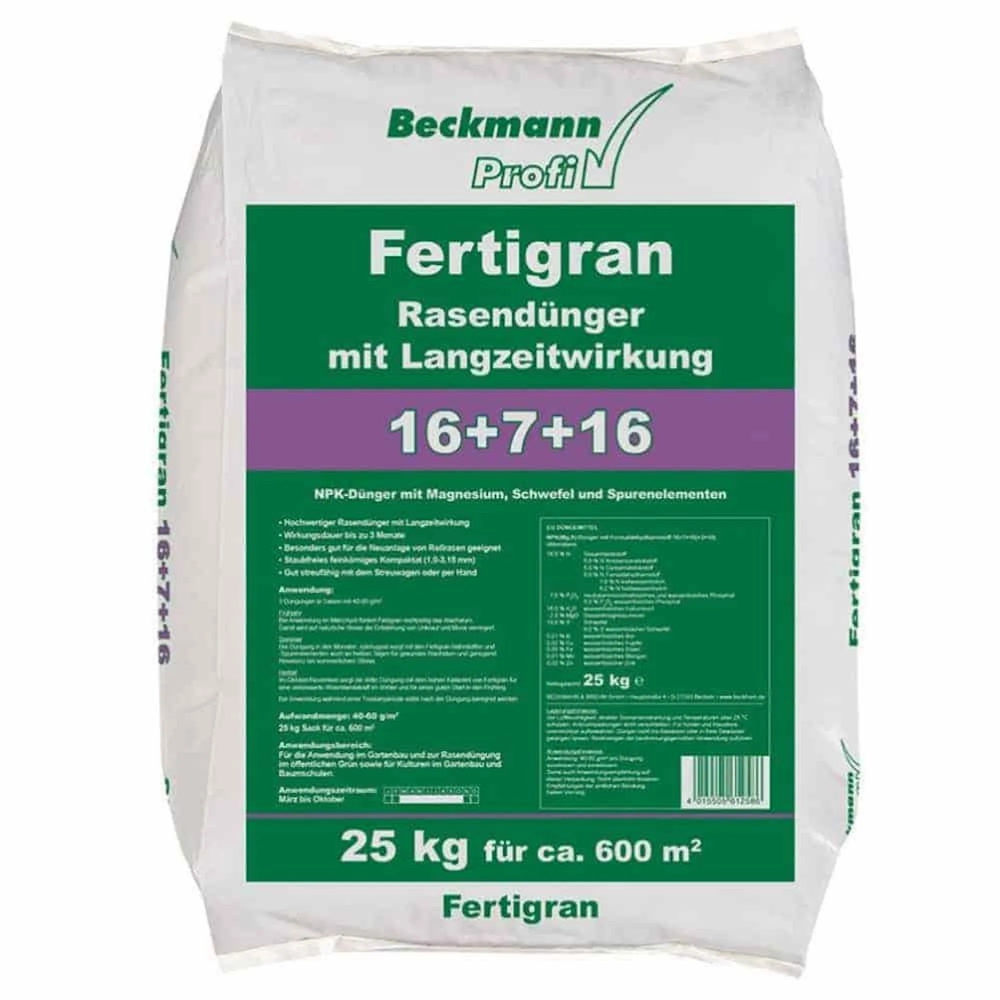 Abono Césped Larga Duración 25kg, Mineral Npk 16+7+16