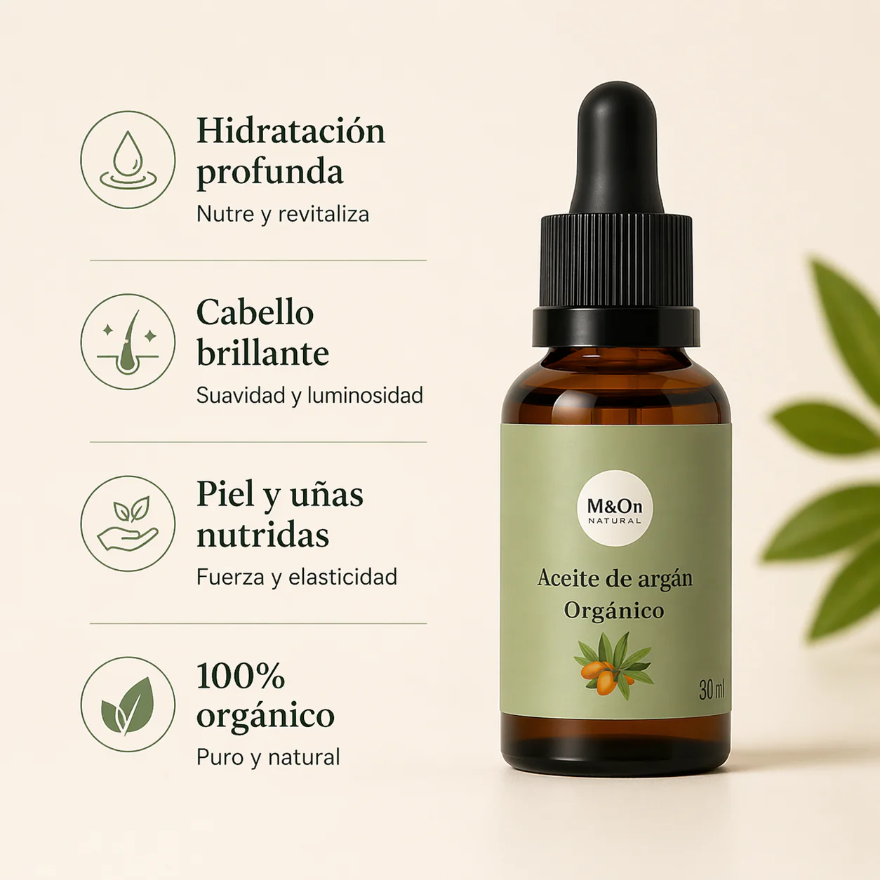 Aceite De Argán Orgánico 30 Ml | Nutrición Facial Y Capilar | M&on Naturals - Image 2