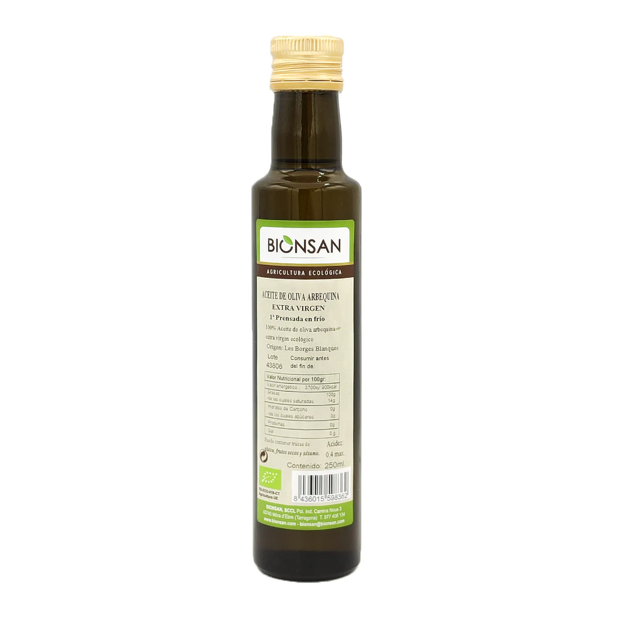 Aceite De Oliva Arbequina Extra Virgen Eco Bionsan 250ml