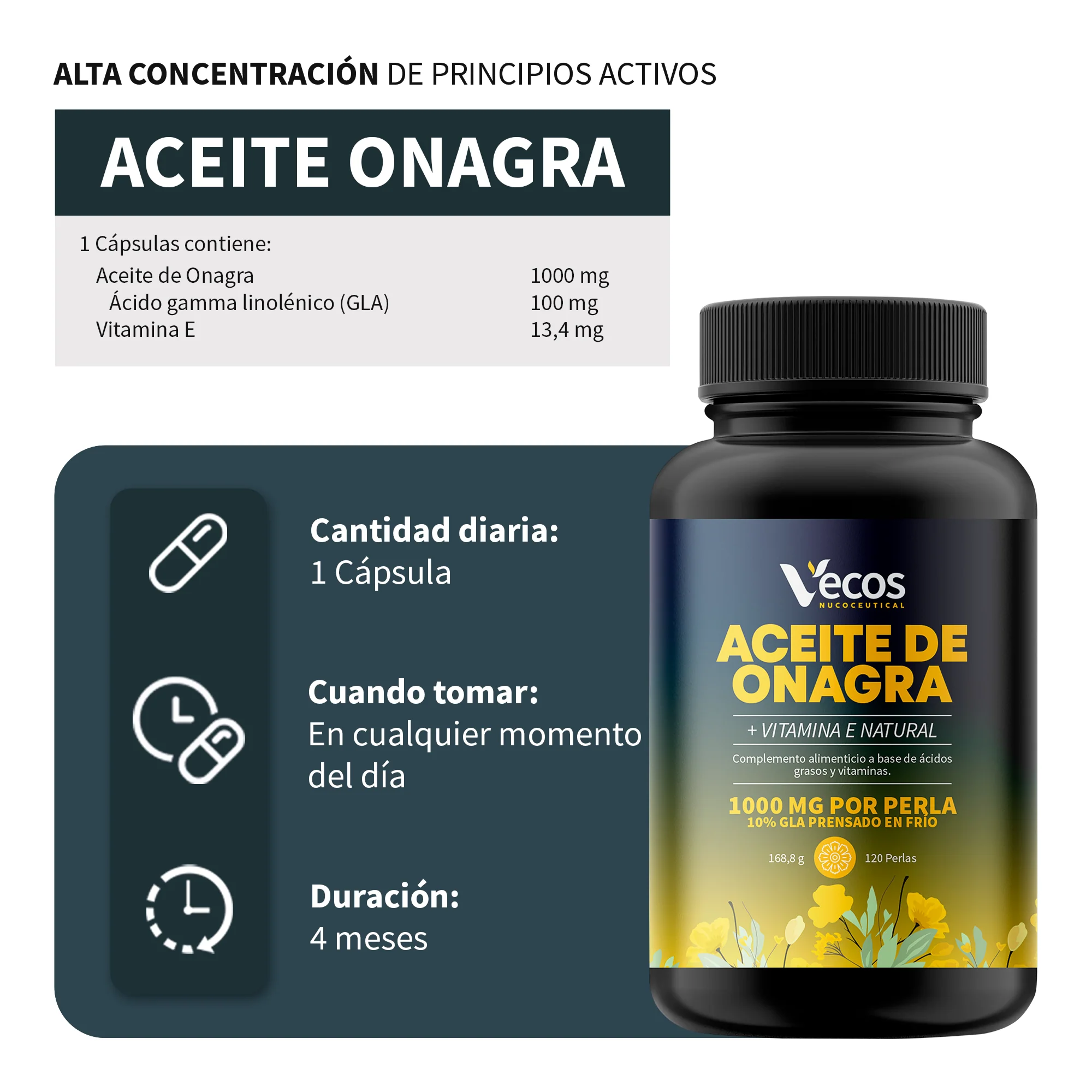 Aceite De Onagra 1000 Mg Vecos | Equilibrio Hormonal Femenino | Rico En Gla - Image 3