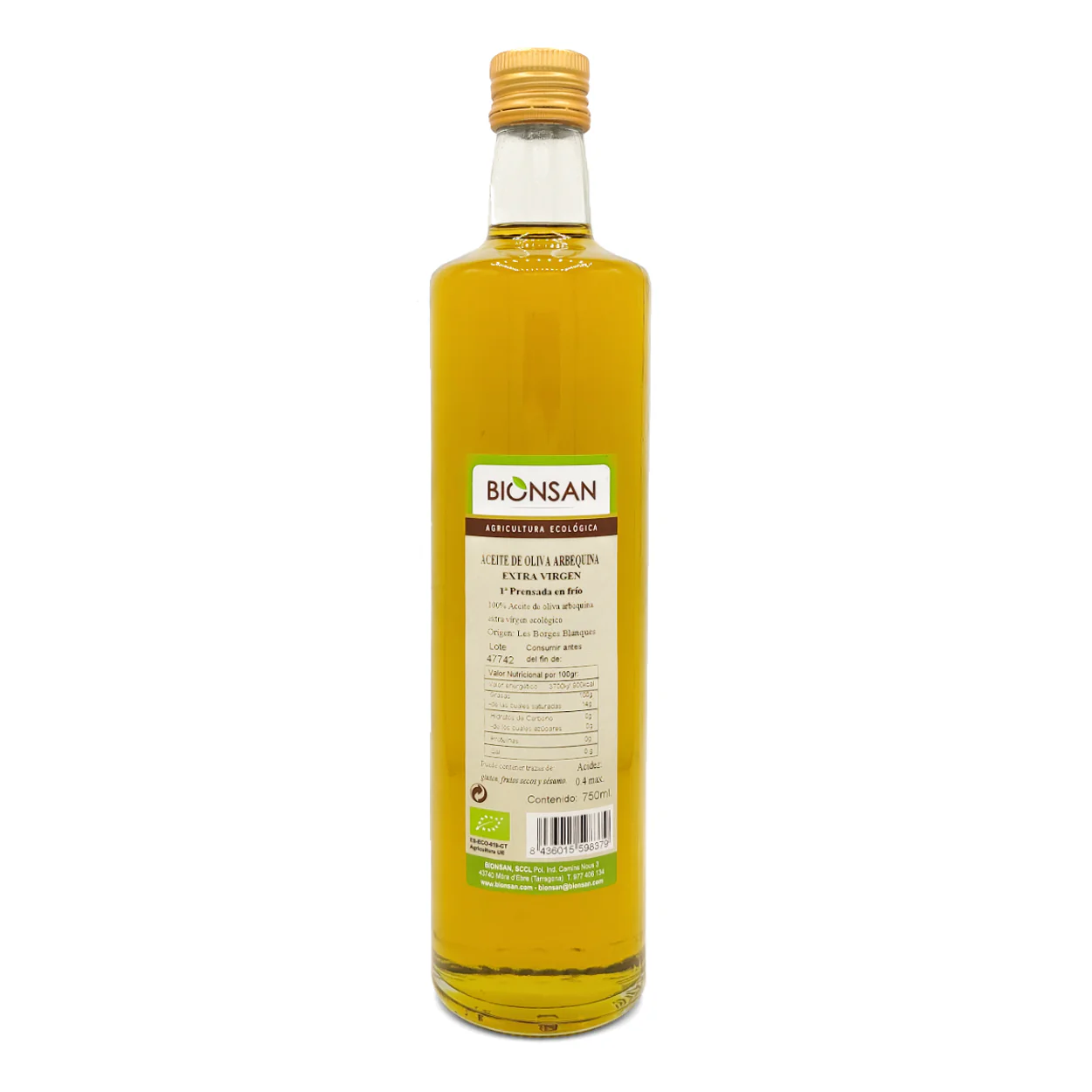 Aceite Oliva Arbequina Extra Virgen Eco Bionsan 750ml