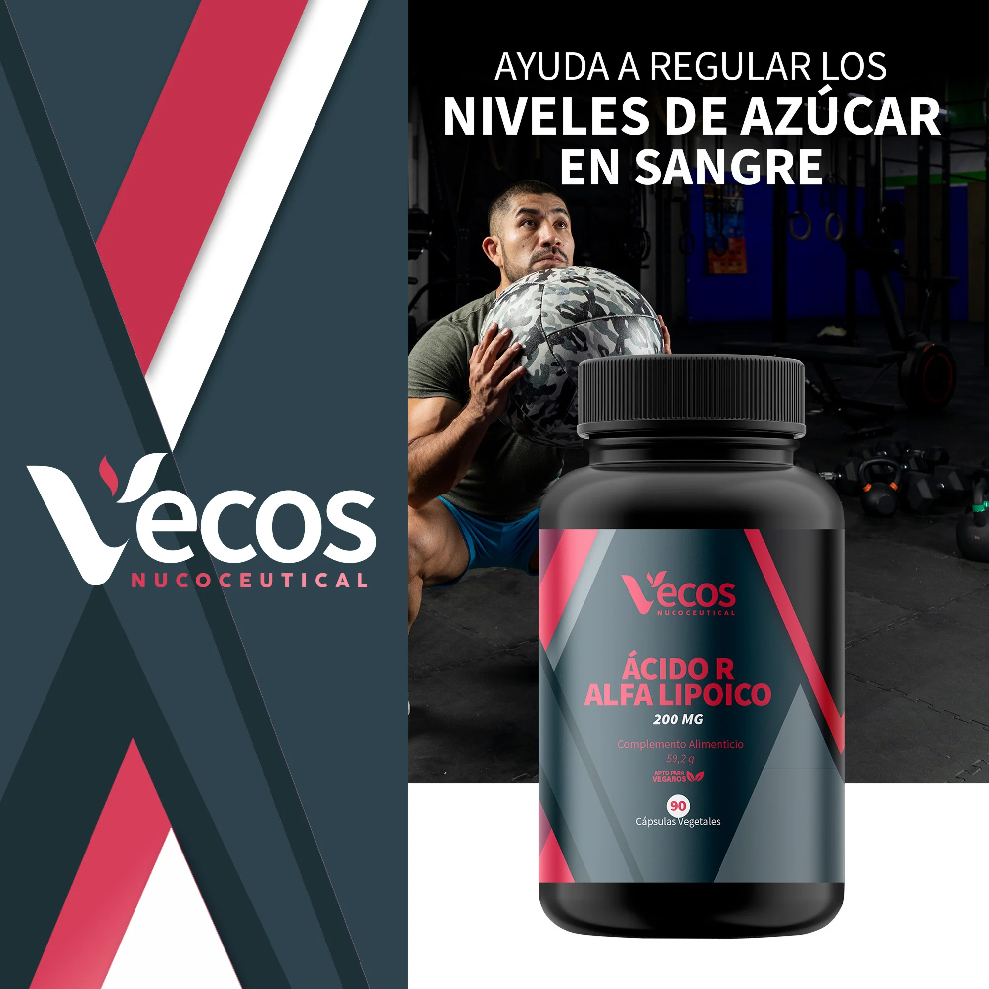 Ácido R Alfa Lipoico 200 Mg Vecos 90 Cápsulas | Antiedad Y Antioxidante Natural | Con Vitamina C + Protector Celular - Image 2