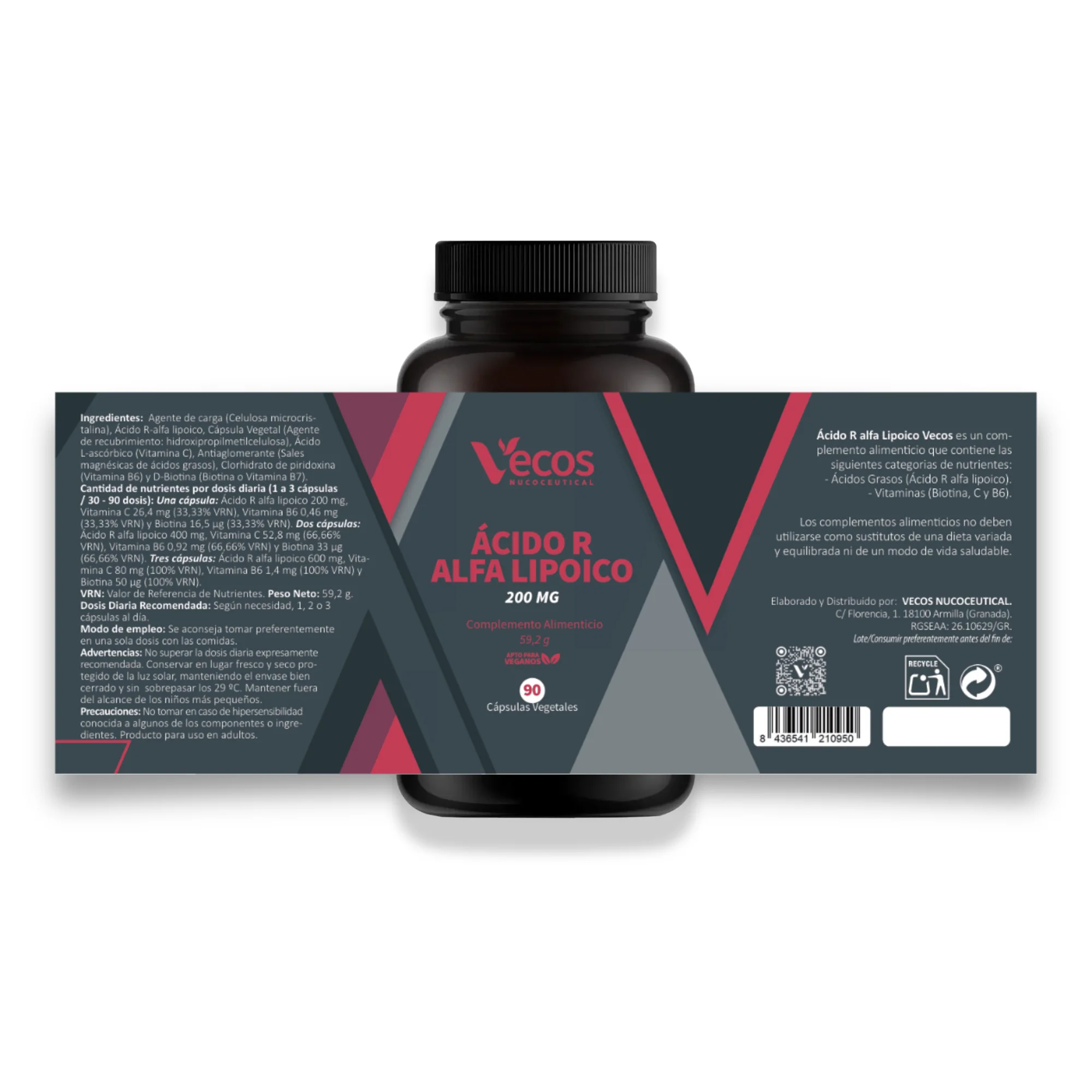 Ácido R Alfa Lipoico 200 Mg Vecos 90 Cápsulas | Antiedad Y Antioxidante Natural | Con Vitamina C + Protector Celular - Image 5