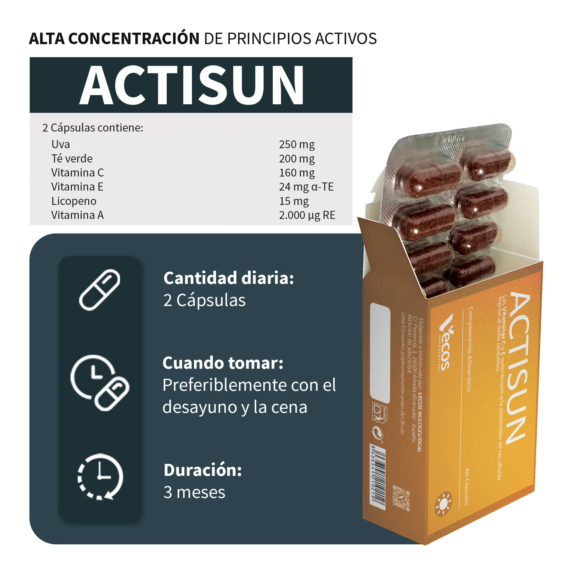 Actisun Vecos 60 Cápsulas | Protección Solar Y Cuidado De La Piel | Betacaroteno, Licopeno Y Antioxidantes - Image 3