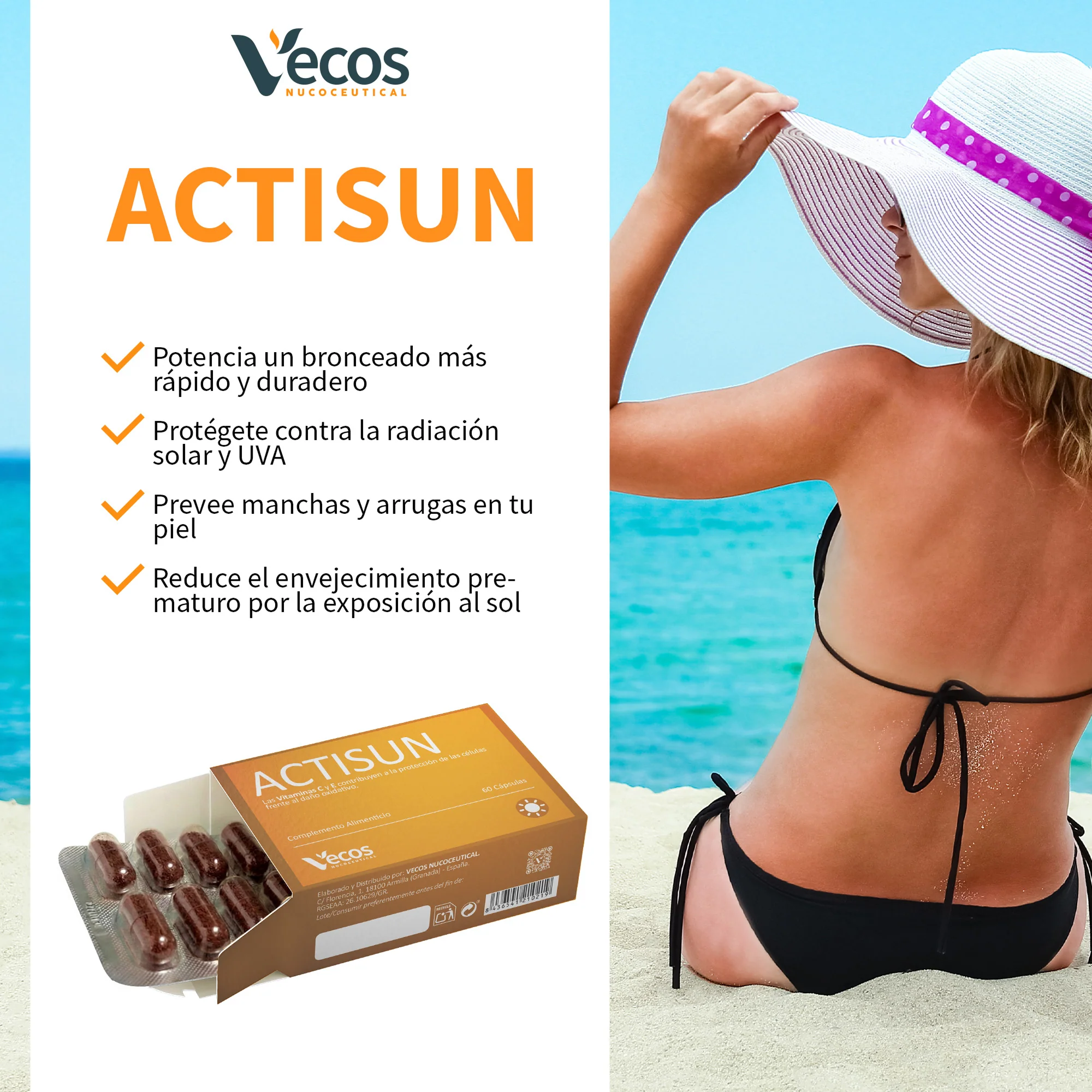 Actisun Vecos 60 Cápsulas | Protección Solar Y Cuidado De La Piel | Betacaroteno, Licopeno Y Antioxidantes - Image 4