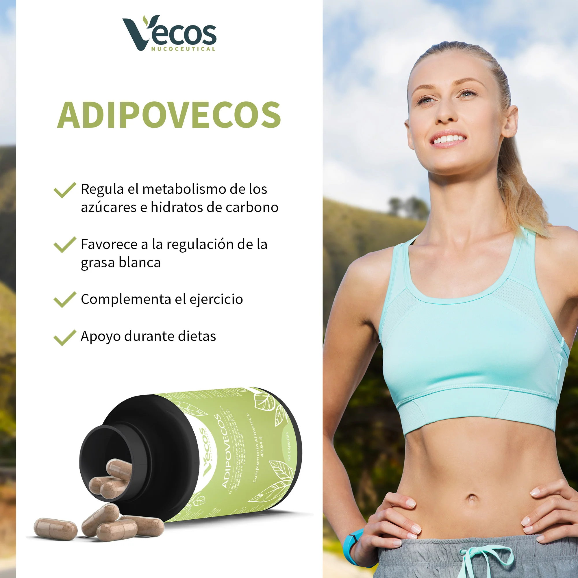 Adipovecos Vecos 60 Cápsulas | Quema De Grasa Y Control De Peso | Té Verde, Guaraná Y Forskolina - Image 4