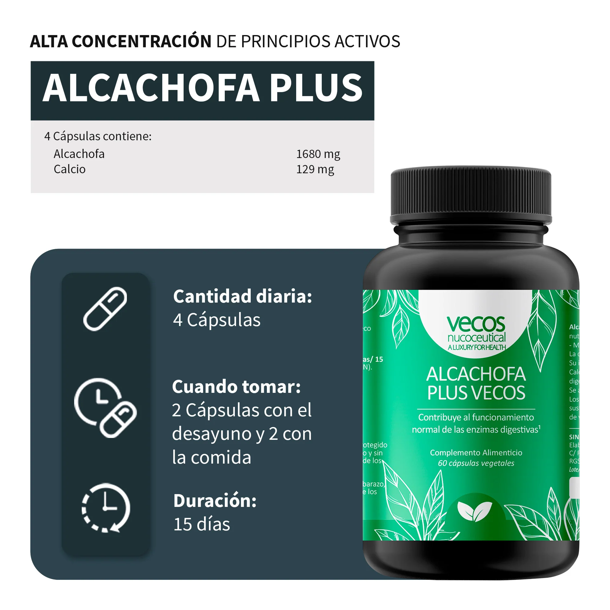 Alcachofa Plus Vecos 60 Cápsulas | Hígado Y Digestión De Grasas | Detox Natural 1680 Mg - Image 3