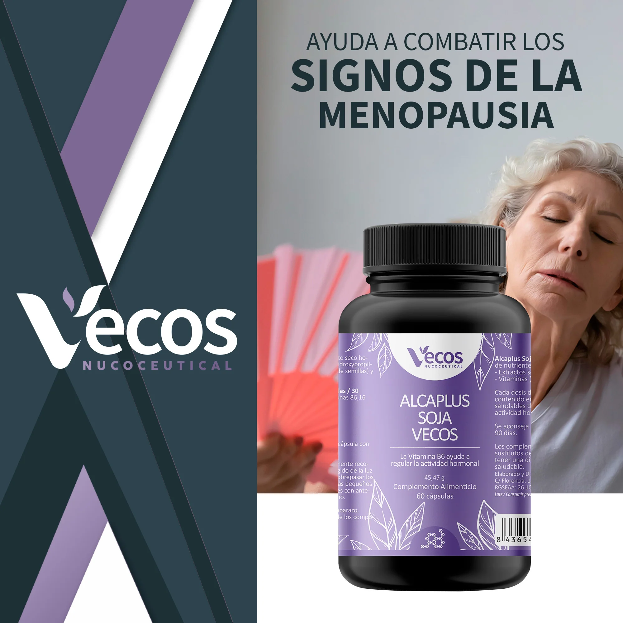 Alcaplus Soja Vecos 60 Cápsulas | Menopausia, Digestión Y Equilibrio Hormonal | Isoflavonas + Vitamina B6 - Image 2