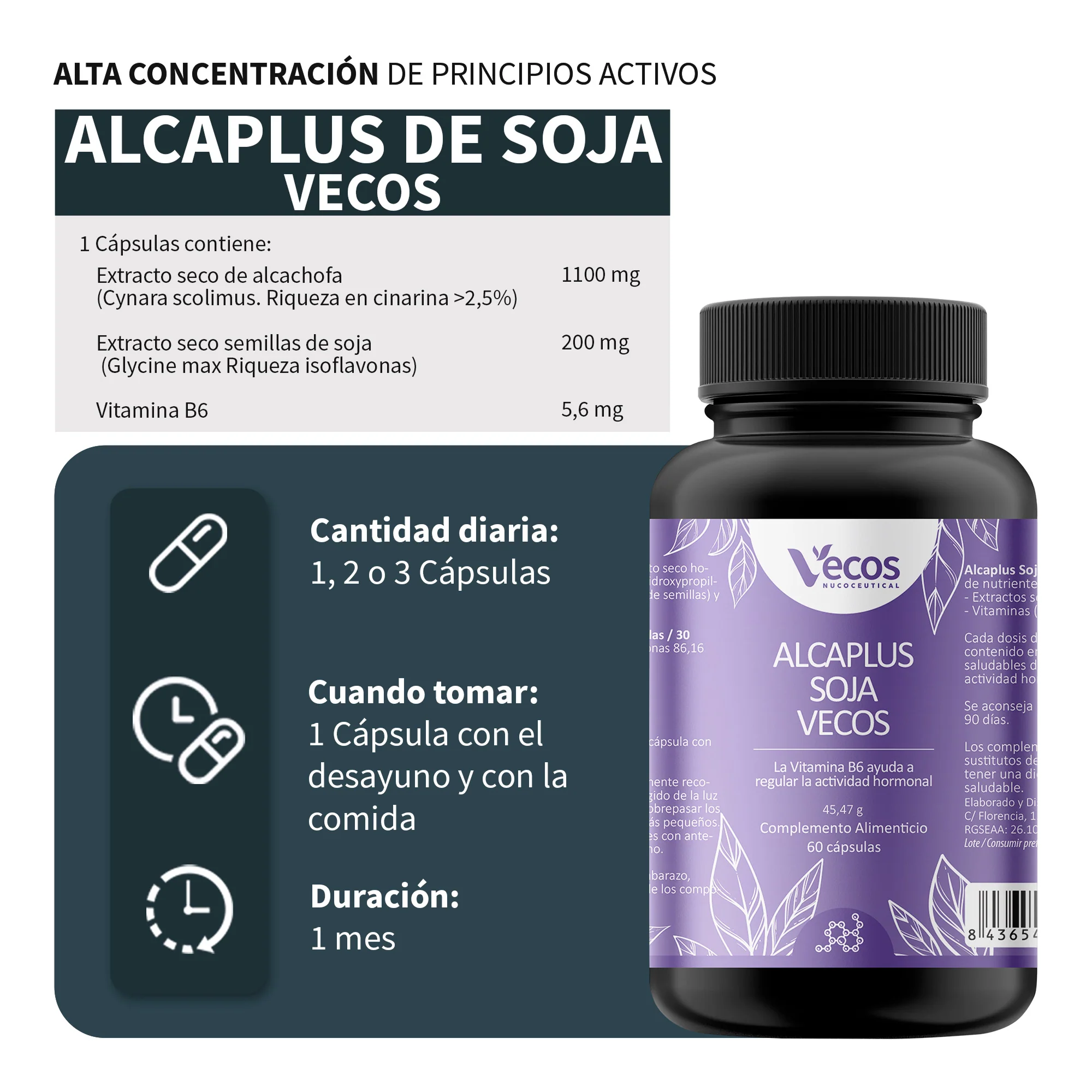 Alcaplus Soja Vecos 60 Cápsulas | Menopausia, Digestión Y Equilibrio Hormonal | Isoflavonas + Vitamina B6 - Image 3