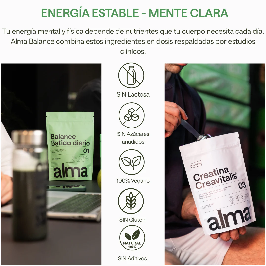 Alma® Batido Diario Con Espirulina, Adaptógenos, Prebióticos Y Vitaminas 300g Y Creatina Monohidratada Creavitalis® 300g - Image 6