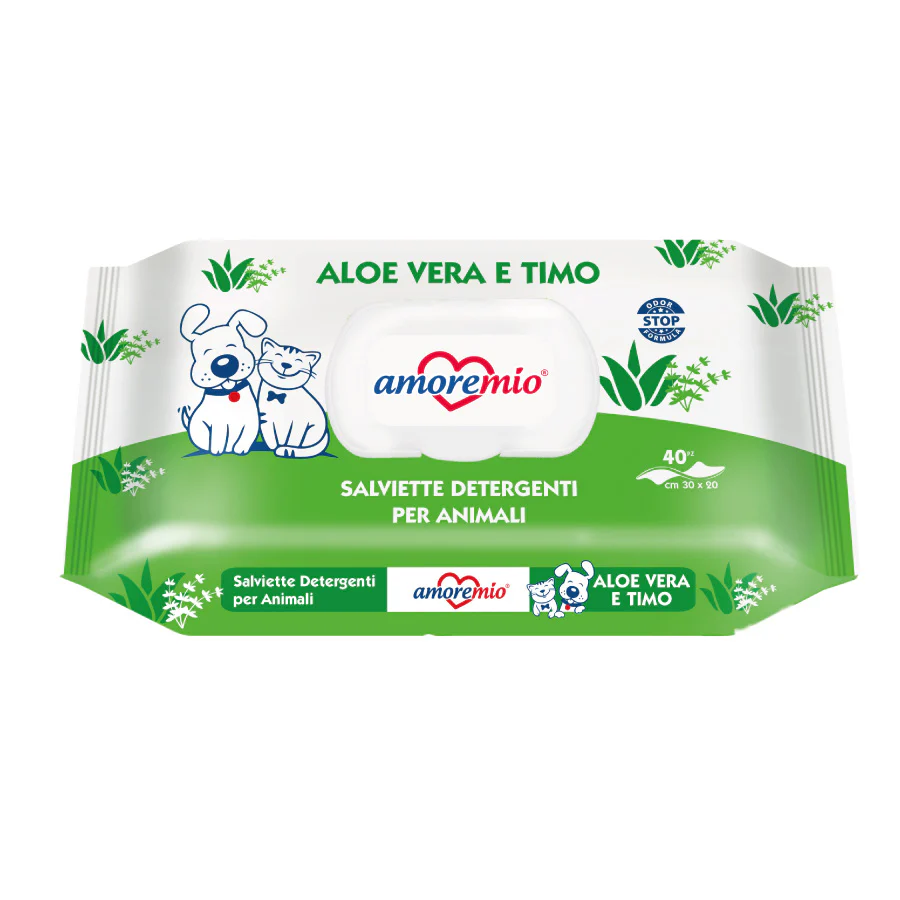 Amoremio Toallitas Aloe Vera Para Perro Y Gato, Paquete De 40 Toallitas