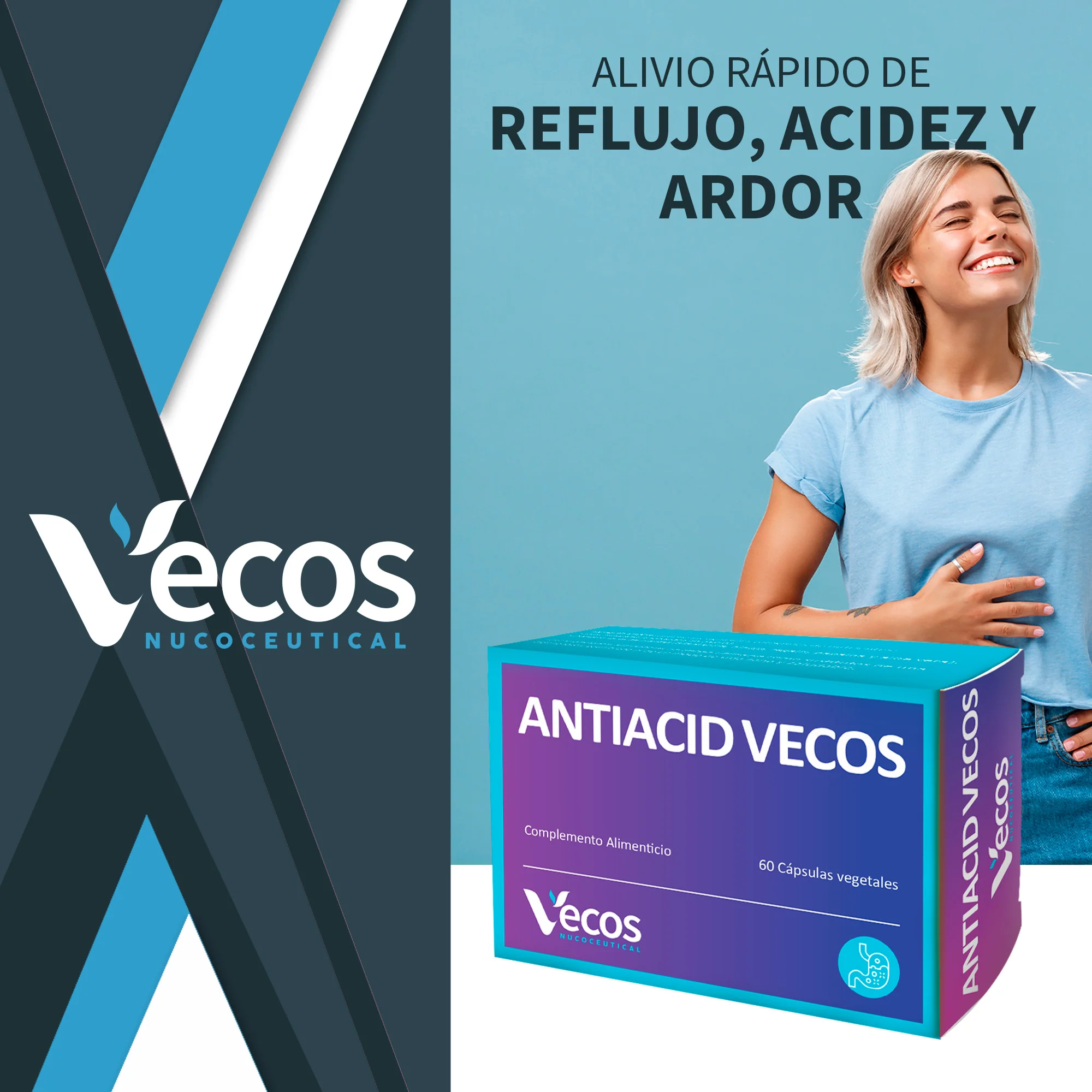 Antiacid Vecos 60 Cápsulas | Antiácido Y Antirreflujo | Alginato De Sodio Y Calcio - Image 2