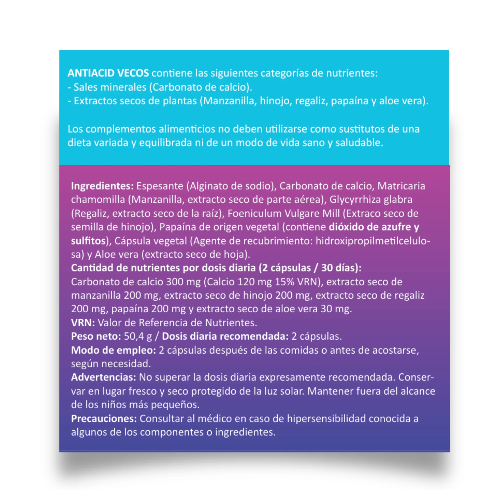 Antiacid Vecos 60 Cápsulas | Antiácido Y Antirreflujo | Alginato De Sodio Y Calcio - Image 5