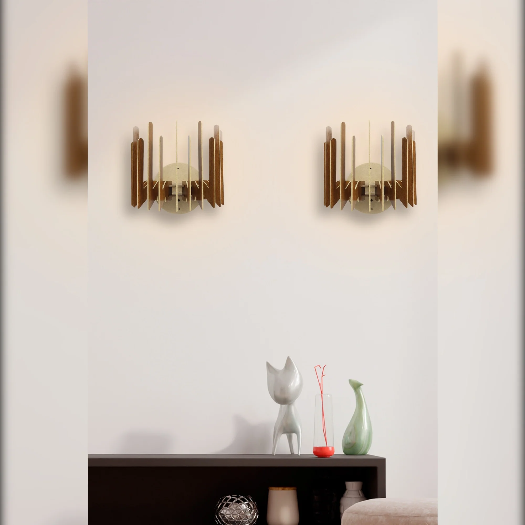 Aplique De Pared, Doble, Mdf , Nogal, 20x24x22, Casquillo E 27 Max 45 - 60 - Image 2