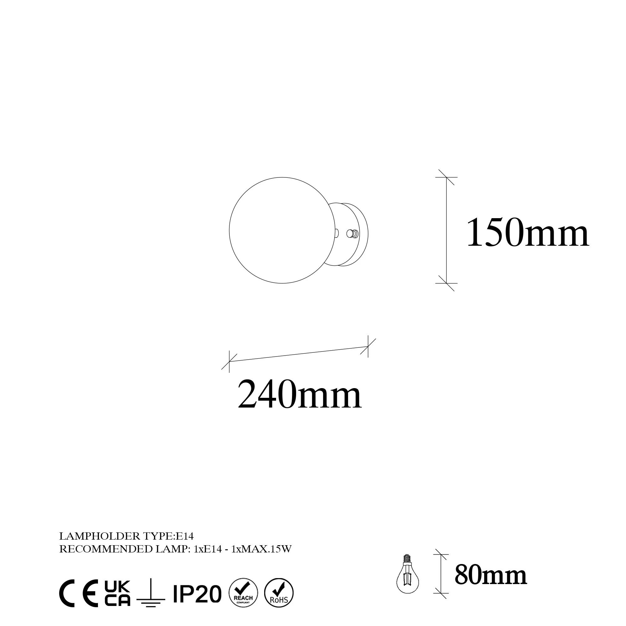 Aplique De Pared Pantalla Blanca, Metal , Negro, 15x15x24, Casquillo E14 Max 15 W - Image 2