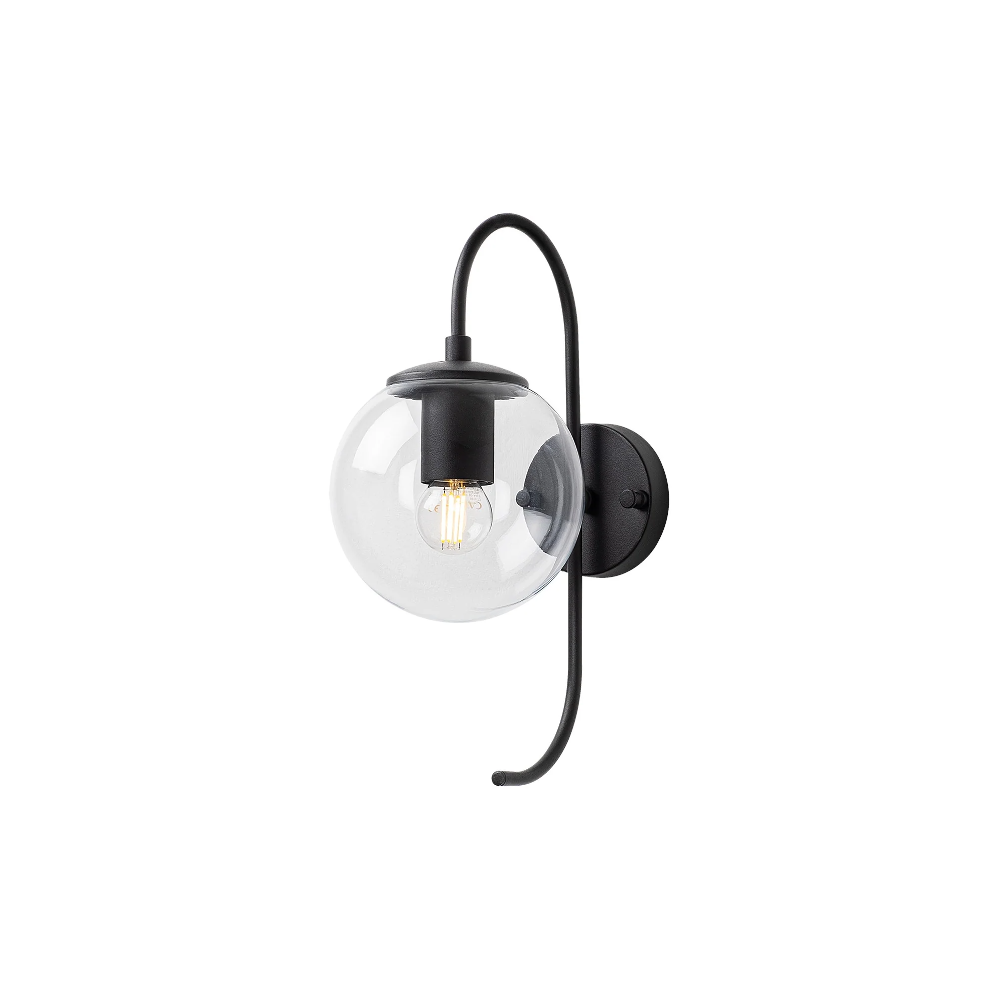 Aplique De Pared Pantalla Transparente, Metal , Negro, 15x27x36, Casquillo E14 Max 15 W