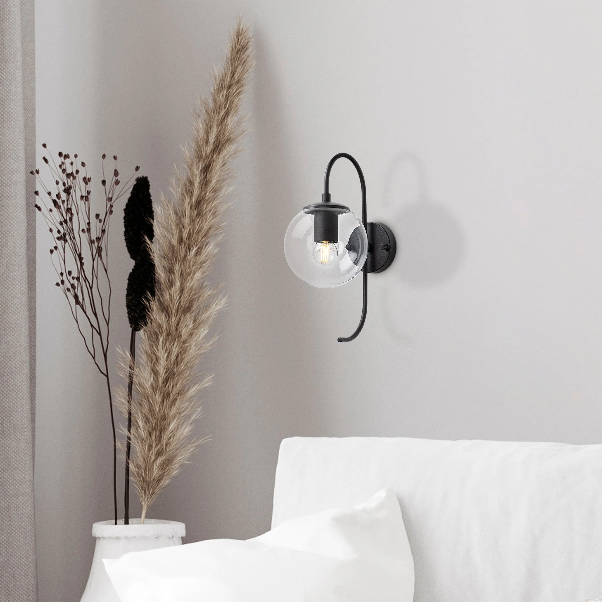 Aplique De Pared Pantalla Transparente, Metal , Negro, 15x27x36, Casquillo E14 Max 15 W - Image 6