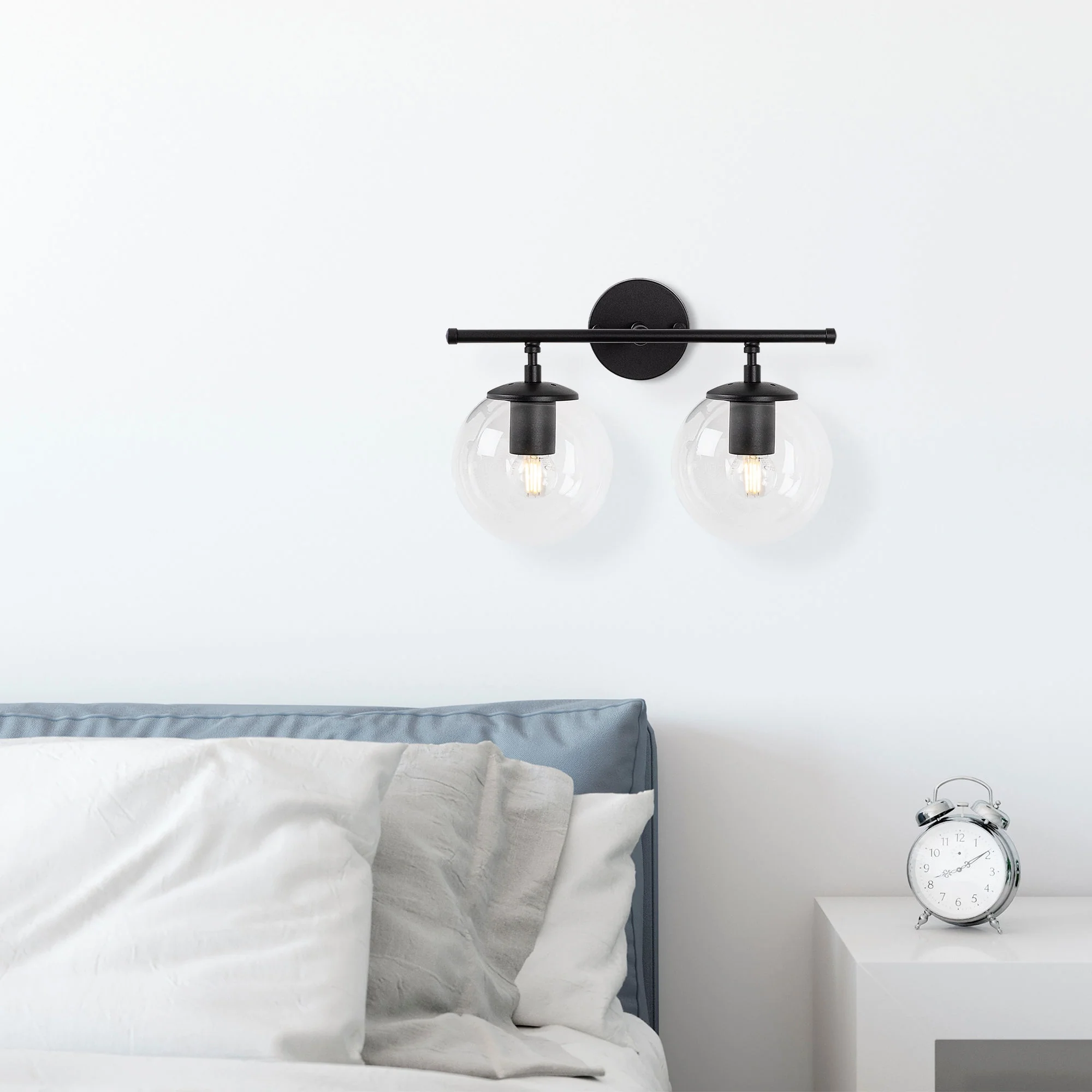 Aplique De Pared Pantalla Transparente, Metal , Negro, 36x24x16, Casquillo 2 X E14 Max 40 W - Image 5
