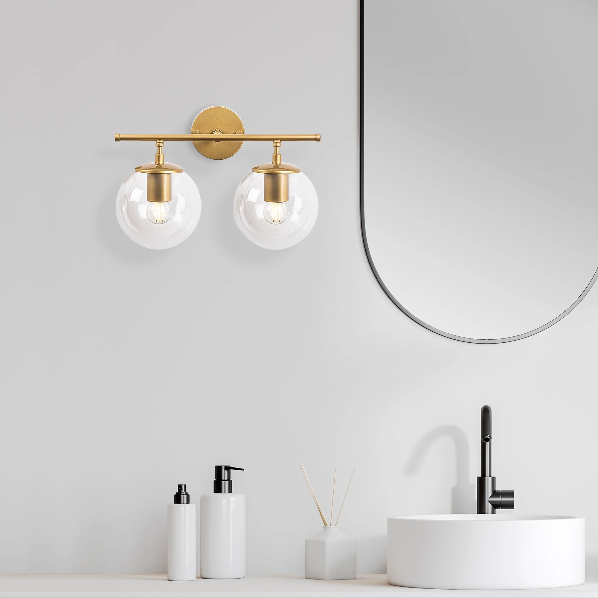 Aplique De Pared, Recto 2 Transparente, Metal , Oro Brillante, 36x24x16, Casquillo 2 X E14 Max 40 W - Image 6
