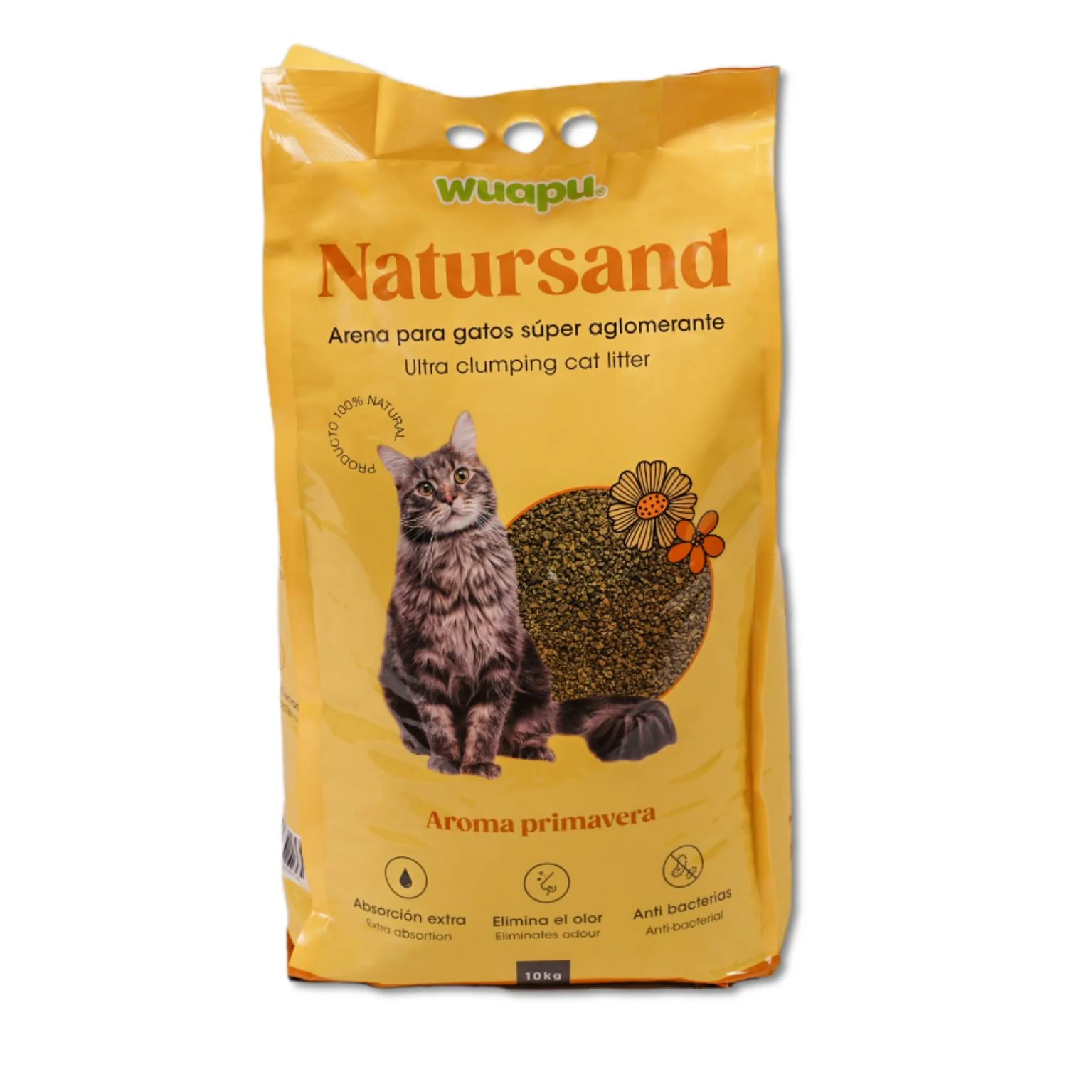 Arena Aglomerante Para Gato Wuapu Natursand Aroma Primavera, Envase De 10kg