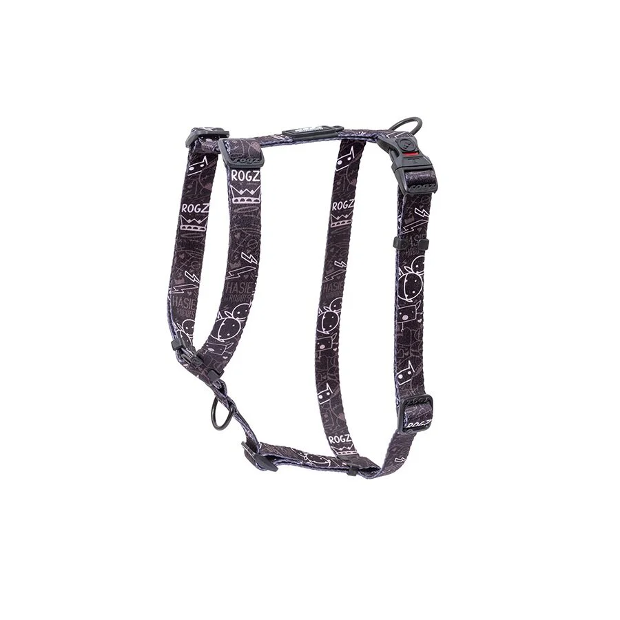 Arnés Para Perro, Modelo Fusion De Rogz, Estampado Graffiti Negro. Talla M (12-22kg)