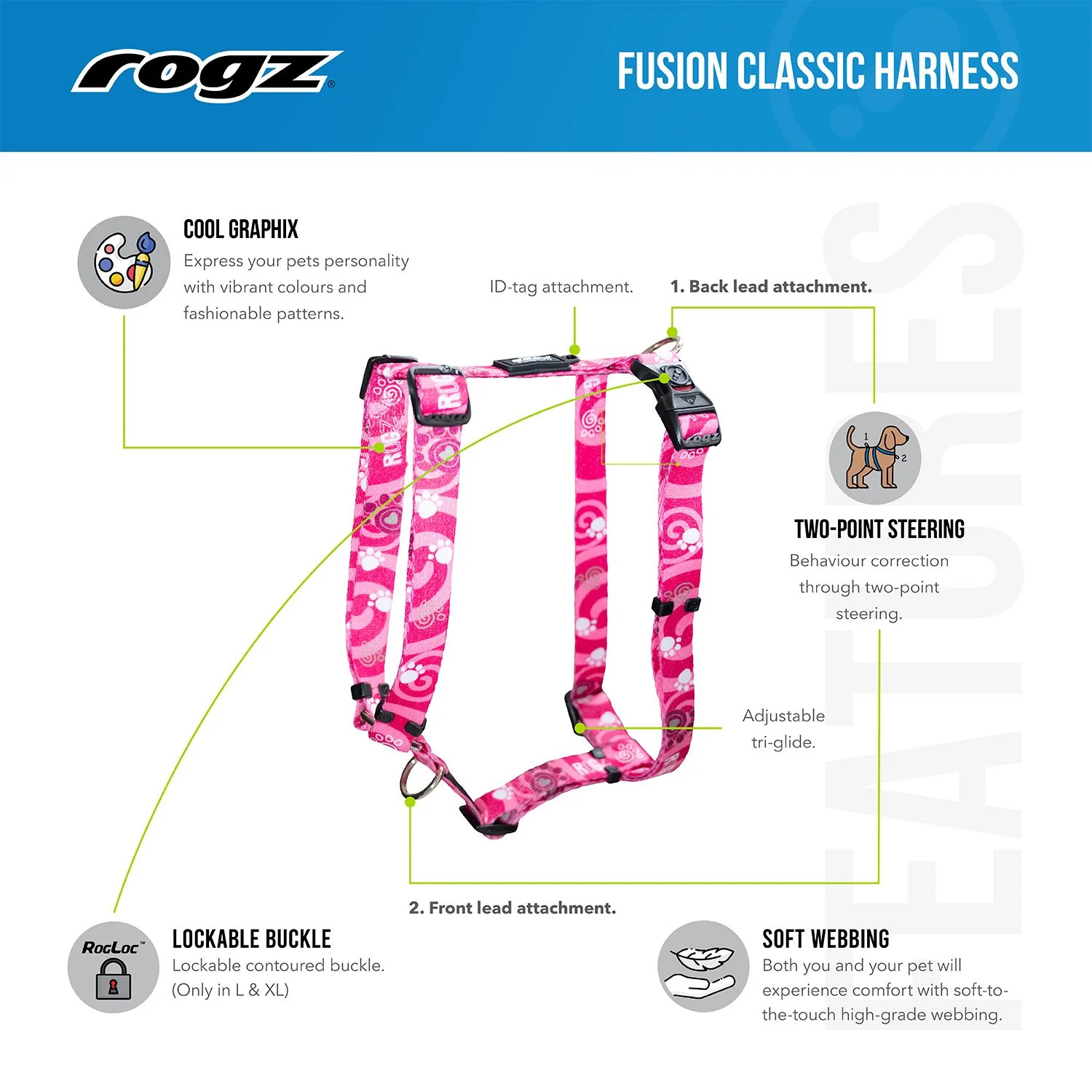 Arnés Para Perro, Modelo Fusion De Rogz, Estampado Graffiti Negro. Talla S (8-14kg) - Image 2
