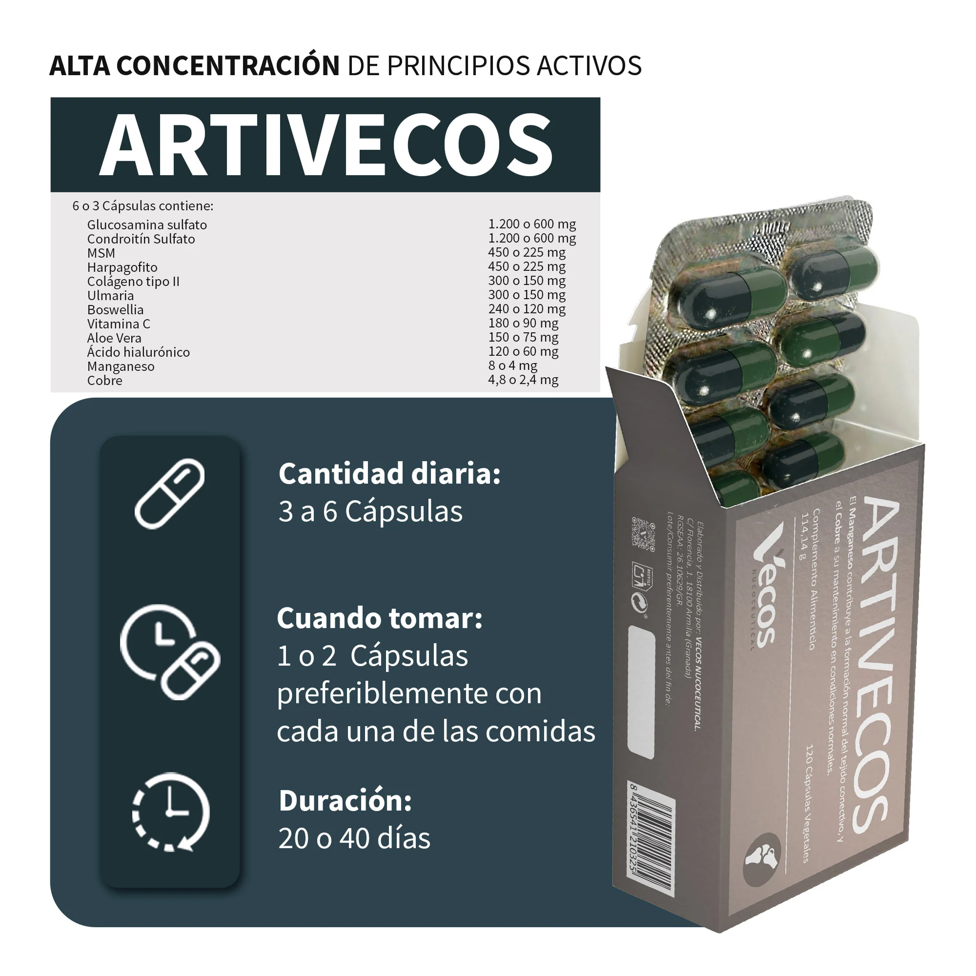 Artivecos Vecos 120 Cápsulas | Cuidado Articular Y Movilidad | Con Glucosamina, Condroitina Y Msm - Image 3