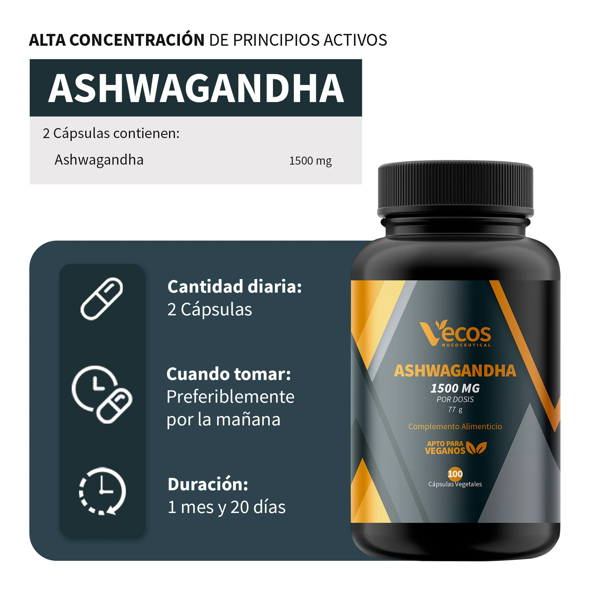 Ashwagandha 1500 Mg Vecos 100 Cápsulas | Estrés Y Equilibrio Emocional | Ayuda A Descansar Mejor - Image 3