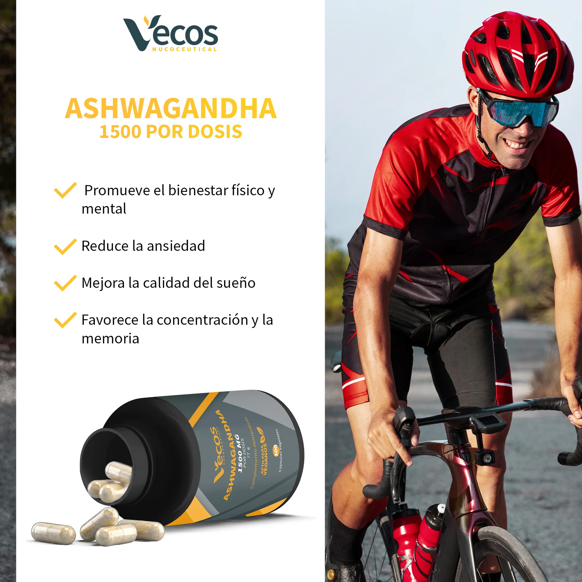 Ashwagandha 1500 Mg Vecos 100 Cápsulas | Estrés Y Equilibrio Emocional | Ayuda A Descansar Mejor - Image 4