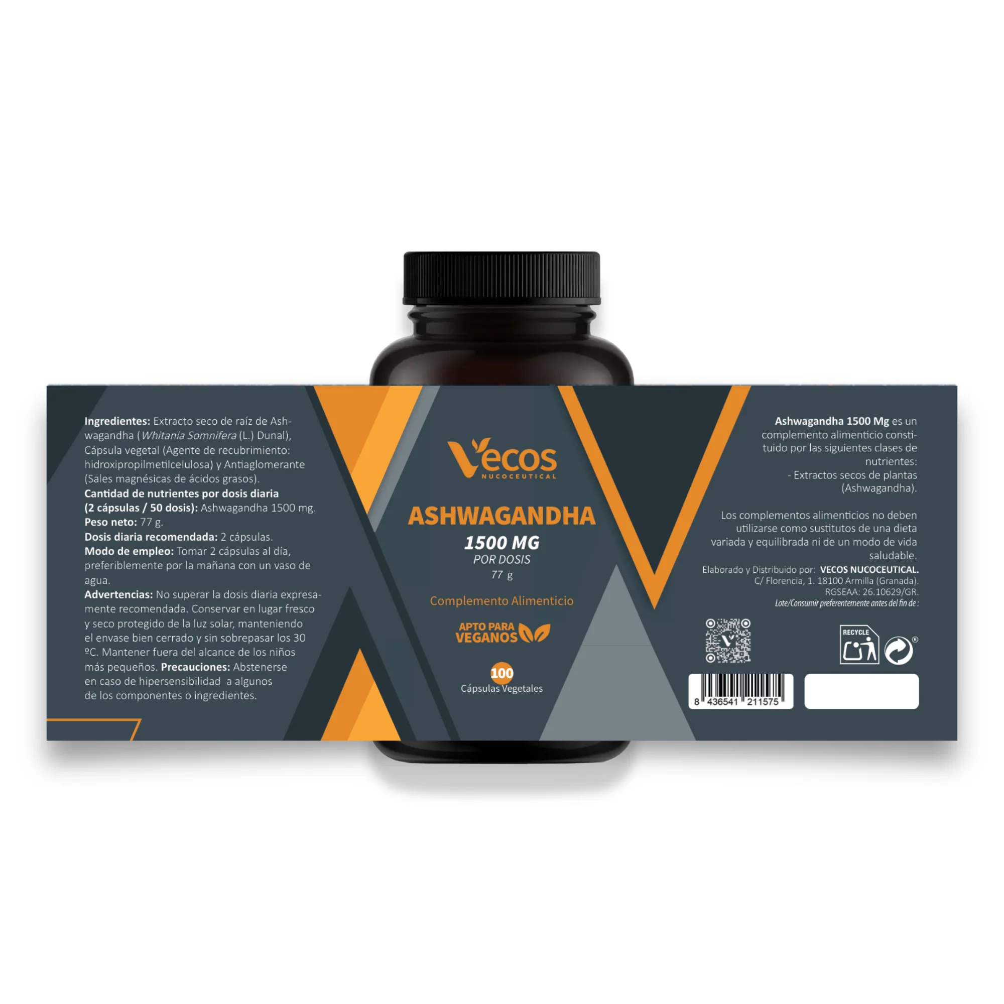 Ashwagandha 1500 Mg Vecos 100 Cápsulas | Estrés Y Equilibrio Emocional | Ayuda A Descansar Mejor - Image 5