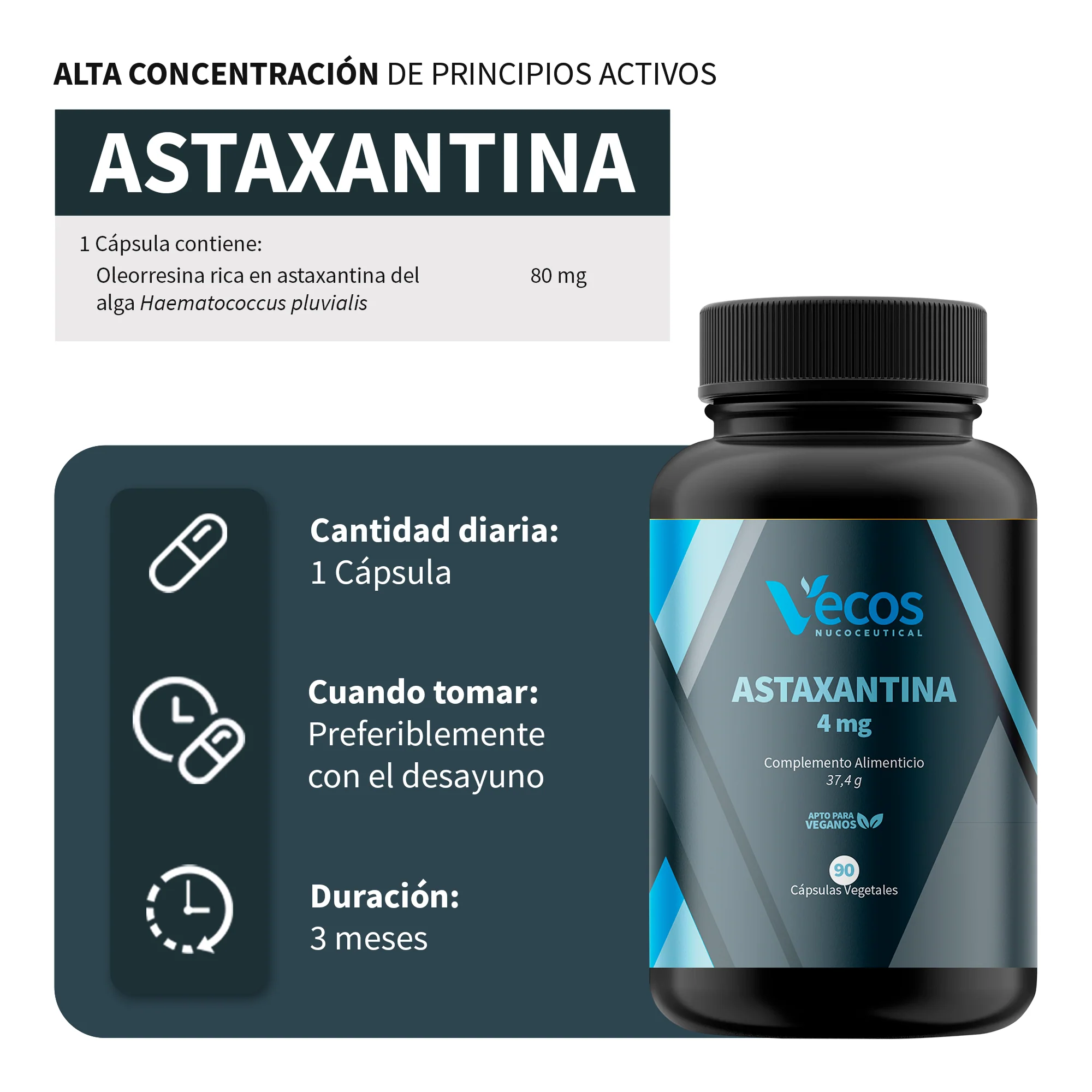 Astaxantina Natural 4 Mg Vecos 90 Cápsulas | Protección Antioxidante Potente | Microalga Haematococcus Pluvialis - Image 3