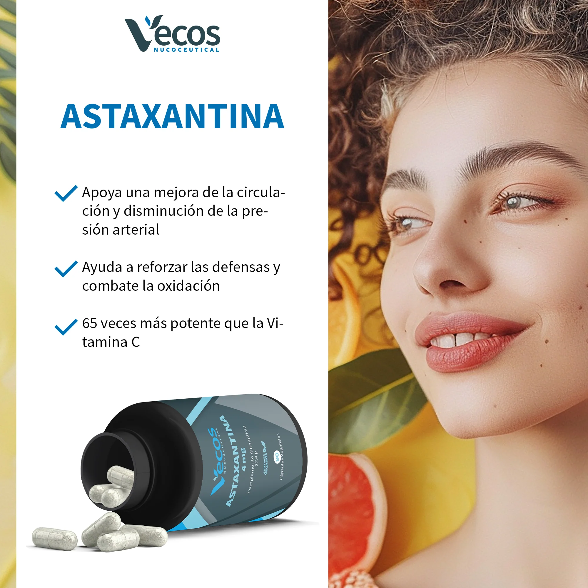 Astaxantina Natural 4 Mg Vecos 90 Cápsulas | Protección Antioxidante Potente | Microalga Haematococcus Pluvialis - Image 4