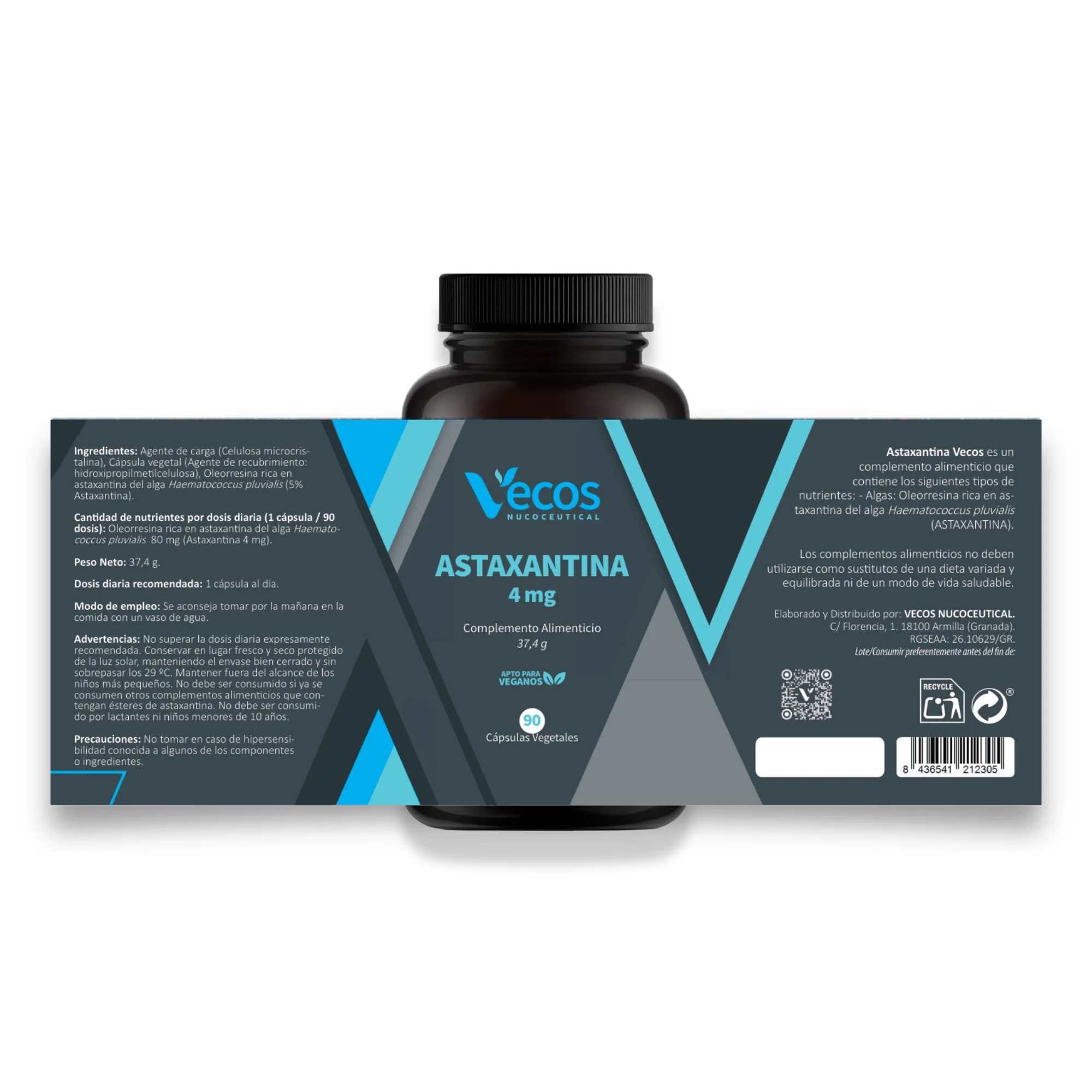Astaxantina Natural 4 Mg Vecos 90 Cápsulas | Protección Antioxidante Potente | Microalga Haematococcus Pluvialis - Image 5