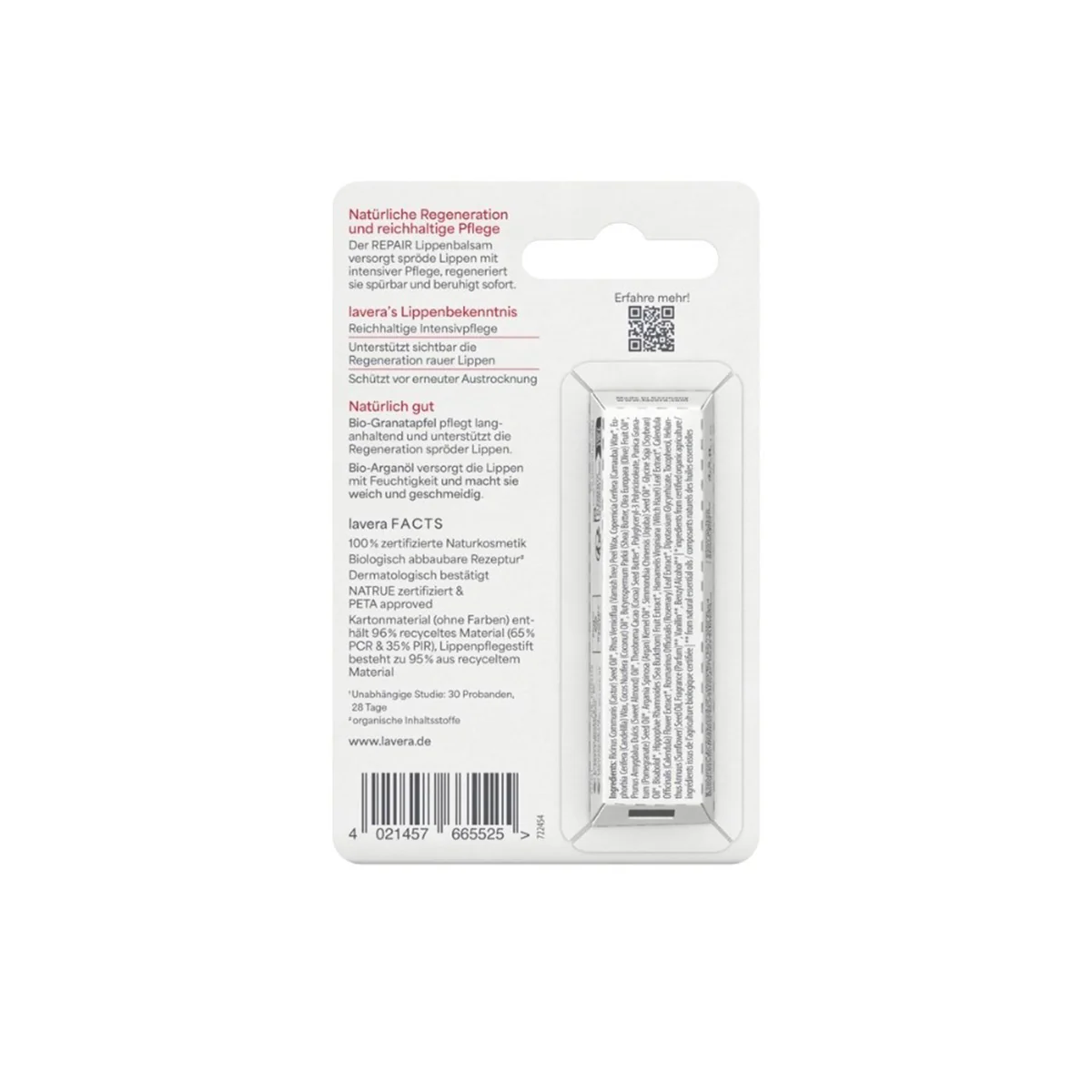 Bálsamo labial reparador aceite de argan & granada bio Lavera 4,5 g - Image 4