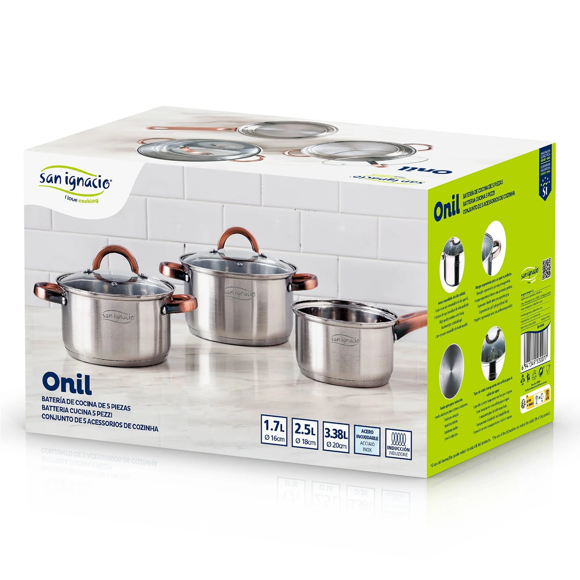 Bateria 5pc Acero Inoxidable Ø16ø18ø20, Aptas Para Inducción, Colección Onil - Image 2