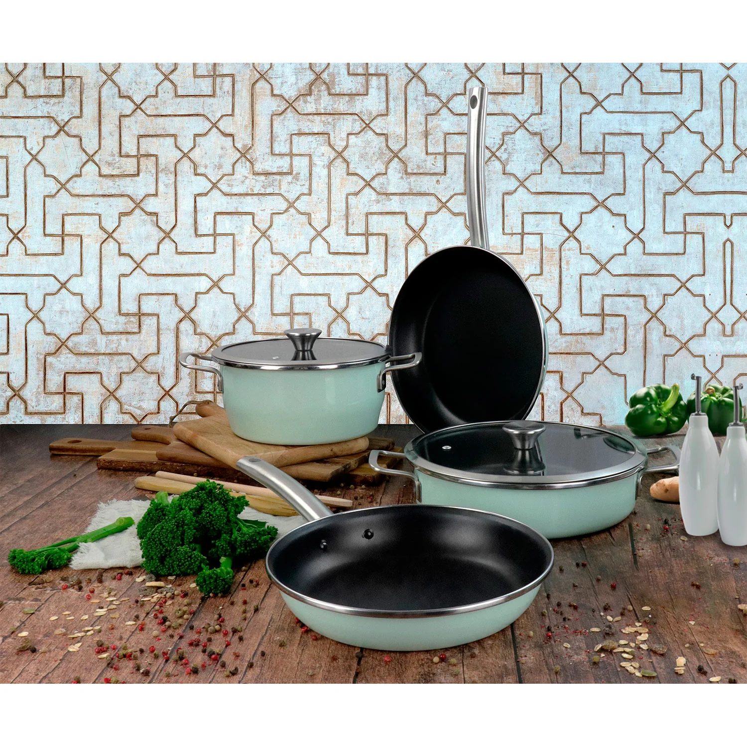 Batería Cocina Inducción 6 Piezas, Antiadherente Libre Pfoa Exterior Verde Menta Retro Vintage Magefesa Nordic, Verde - Image 2