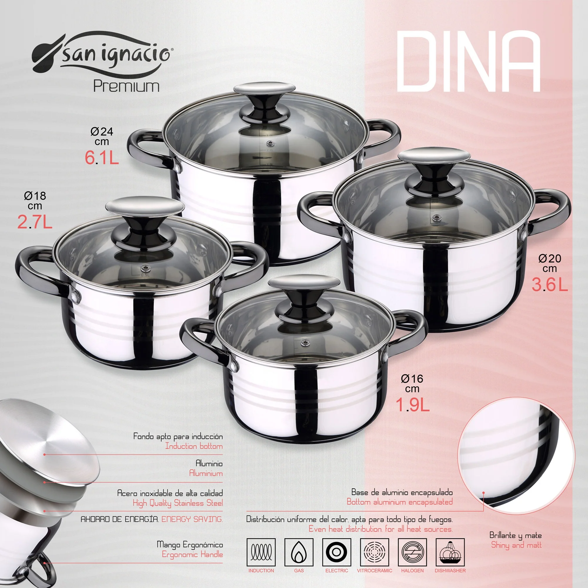 Bateria De Cocina 8 Piezas San Ignacio Dina De Acero Inoxidable Con Juego De Sartenes (18/22/26 Cm) San Ignacio Jolie De Aluminio Forjado - Image 3