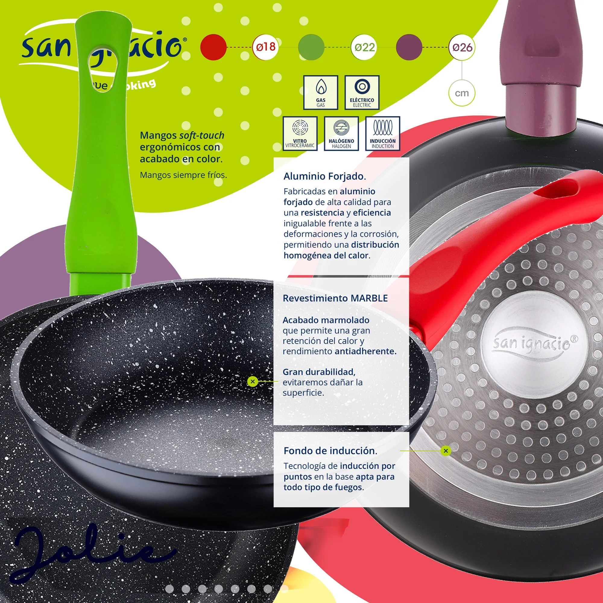 Bateria De Cocina 8 Piezas San Ignacio Dina De Acero Inoxidable Con Juego De Sartenes (18/22/26 Cm) San Ignacio Jolie De Aluminio Forjado - Image 5