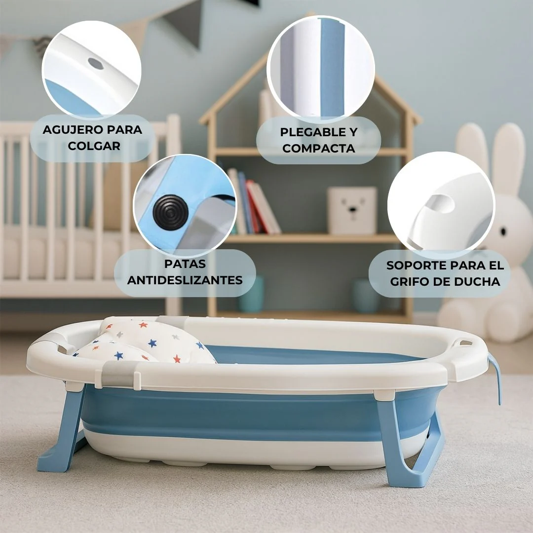 Bathby Bañera Plegable Azul Para Bebés, Cojín Reductor, Termómetro, Patas Antideslizantes (azul Pastel) - Image 4