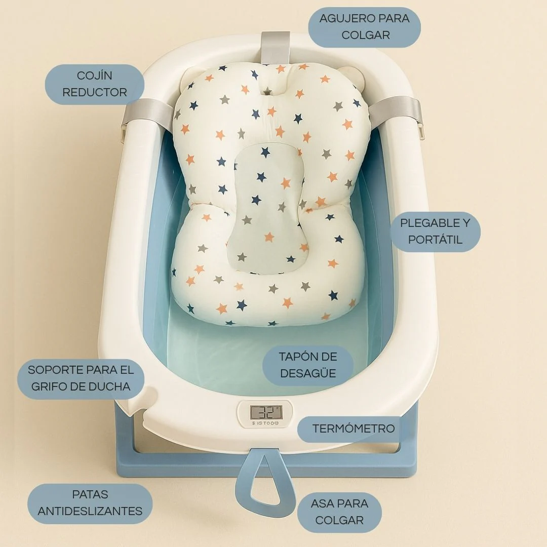 Bathby Bañera Plegable Azul Para Bebés, Cojín Reductor, Termómetro, Patas Antideslizantes (azul Pastel) - Image 5