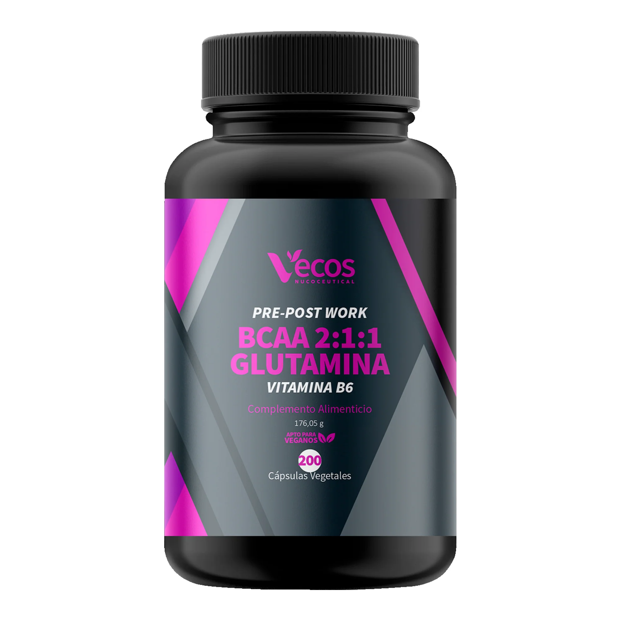 Bcaa 2:1:1 Vecos 200 Cápsulas | Recuperación Muscular Y Energía | Con Glutamina Y Vitamina B6