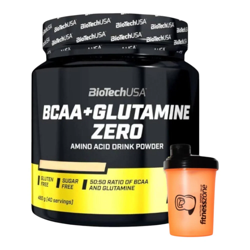 Bcaa + Glutamine Zero 480 Gr + ¡shaker Fitnesszone De Regalo! Naranja