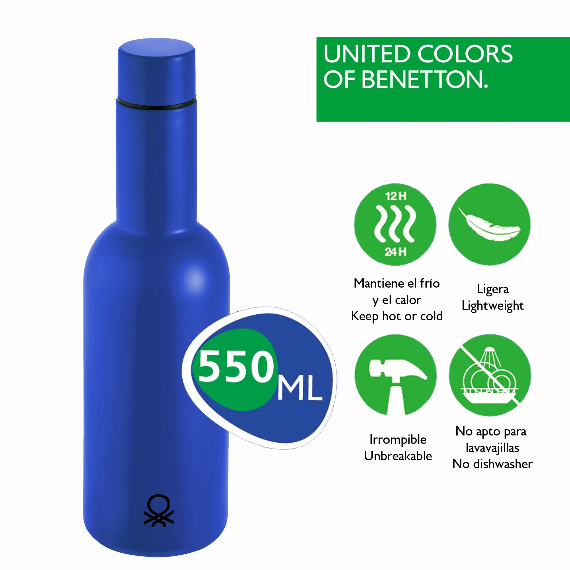 Botella De Agua 550ml Acero Inoxidable Azul Casa Benetton - Image 2